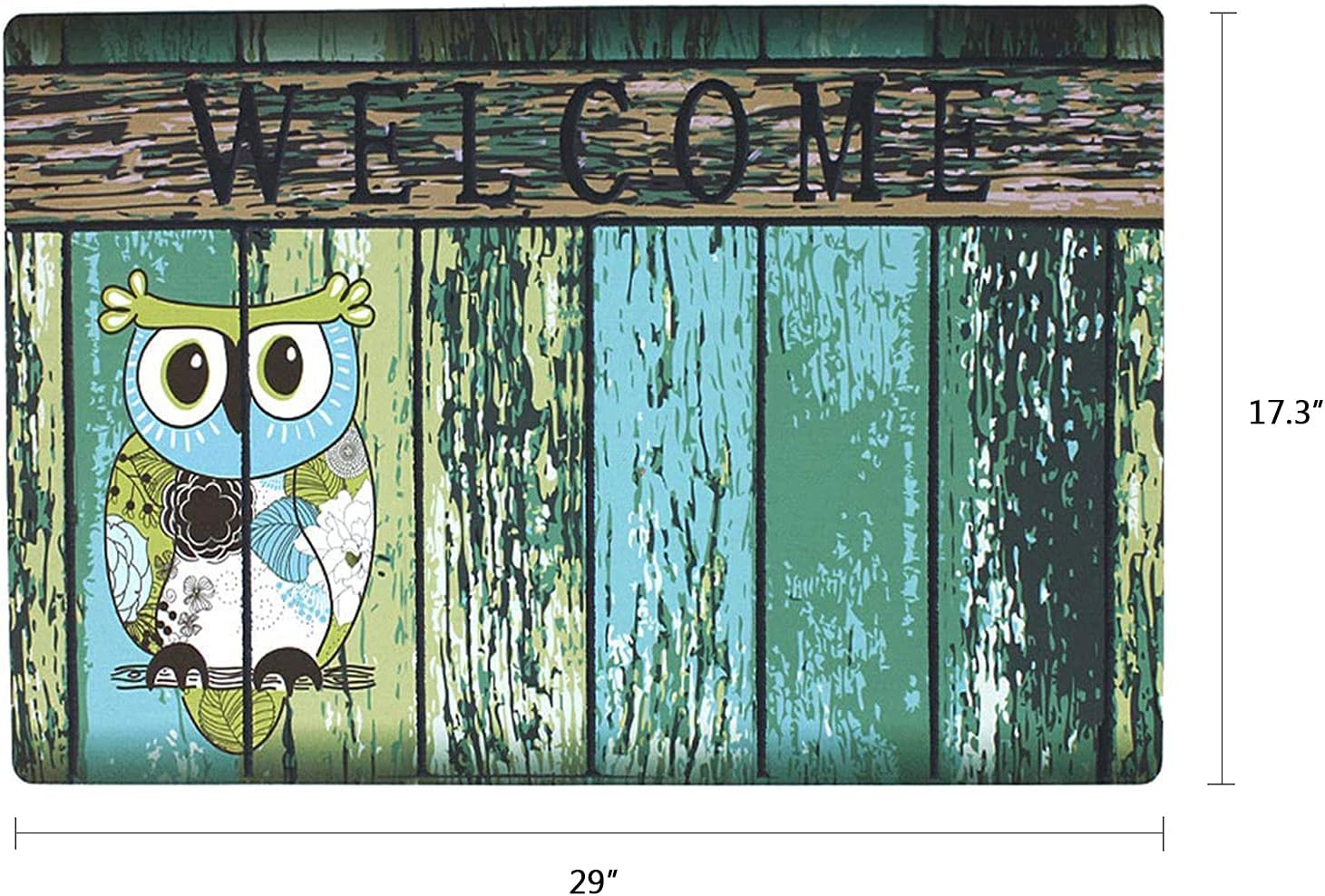 Linfevisi Owl Welcome Door Mat Outdoor Indoor Entrance Spring Doormat Rubber Back Bird Front Door Mats for Outside Inside Decorative Entryway Rug Non Slip for Patio Porch 17.3X29 Inch (Green)