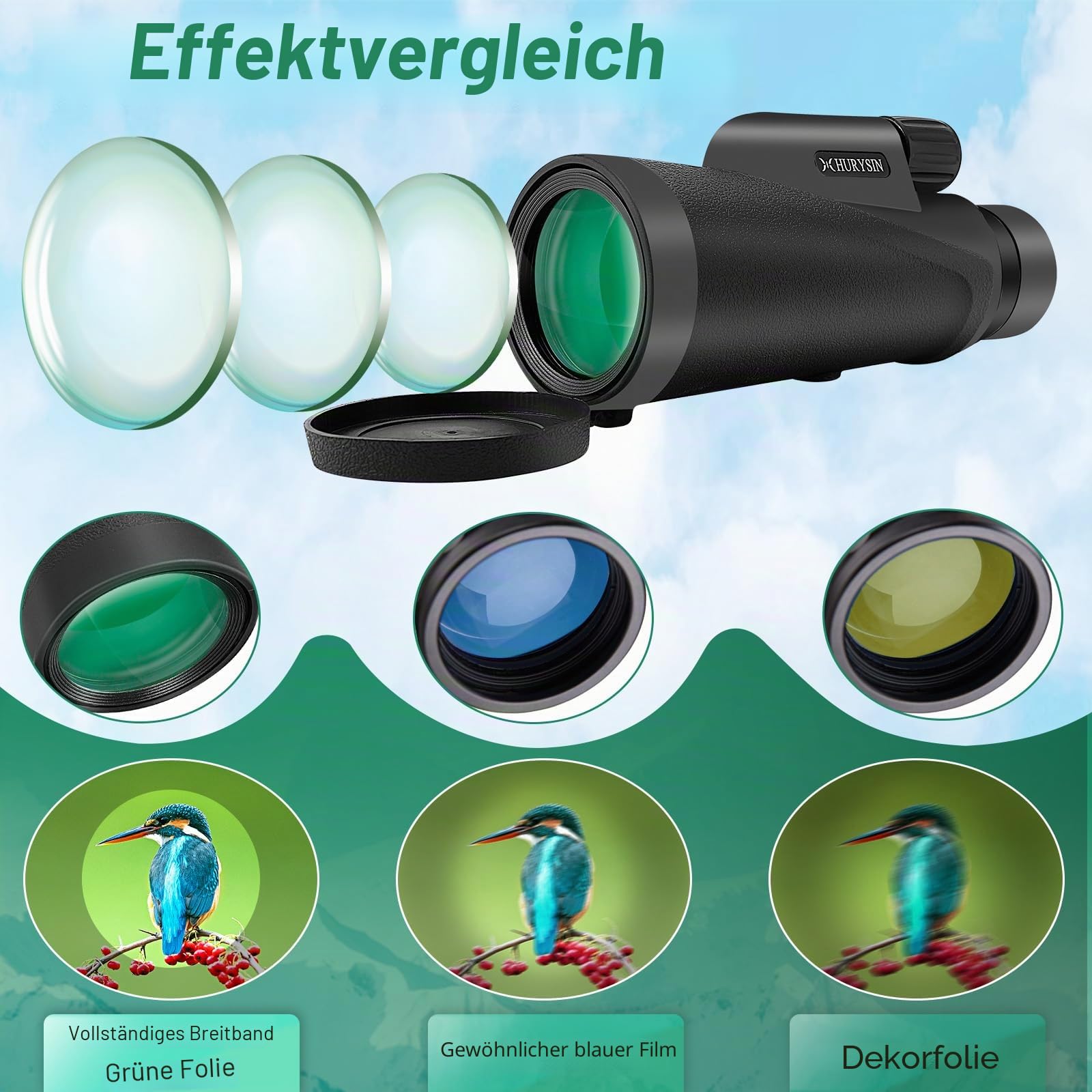 HD 8 x 42 Monokular – mit optischem HD-System, verbesserter Griffigkeit, wasserdicht, beschlagsicher, stoßfest, komplett mit GlassPak