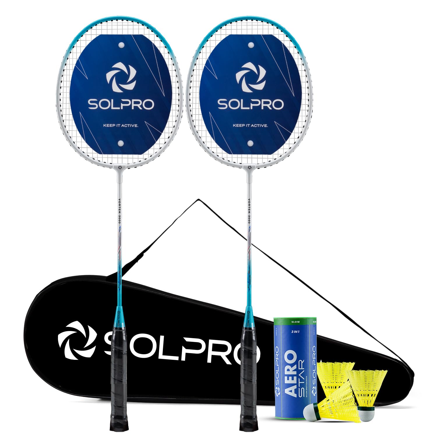 SOLPRO VORTEK 3000 Badminton Racket Set (2 Pcs) with 3 Shuttlecocks for Beginners & Intermediate, Adult & Kids Shuttle Bat with Full Cover Bag, Lightweight Durable Racket for Practice & Match-image-6