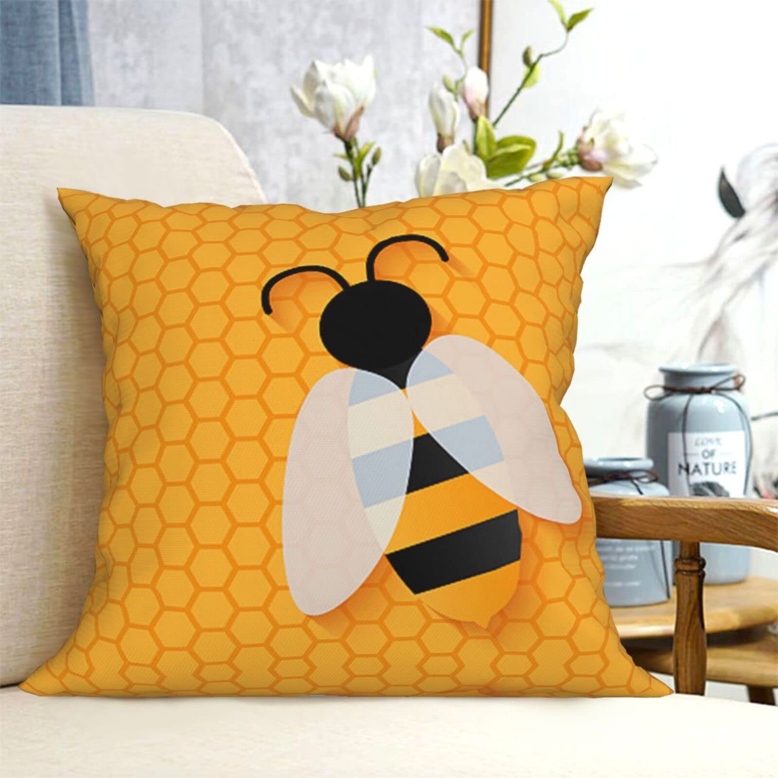 Sommerbienen-Kissenbezüge 45x45 Cm – 2 Stück, Leinen, Mit Verstecktem Reißverschluss | Hummel-Deko
