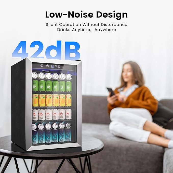 Feelfunn 4.5 Cu.Ft Beverage Refrigerator Cooler - 145 Can Mini Fridge Glass Door for Soda Beer Wine, Small Refrigerator for Bedroom Office Home Bar, 4 Adjustable Shelves, Silver on Fridge.com