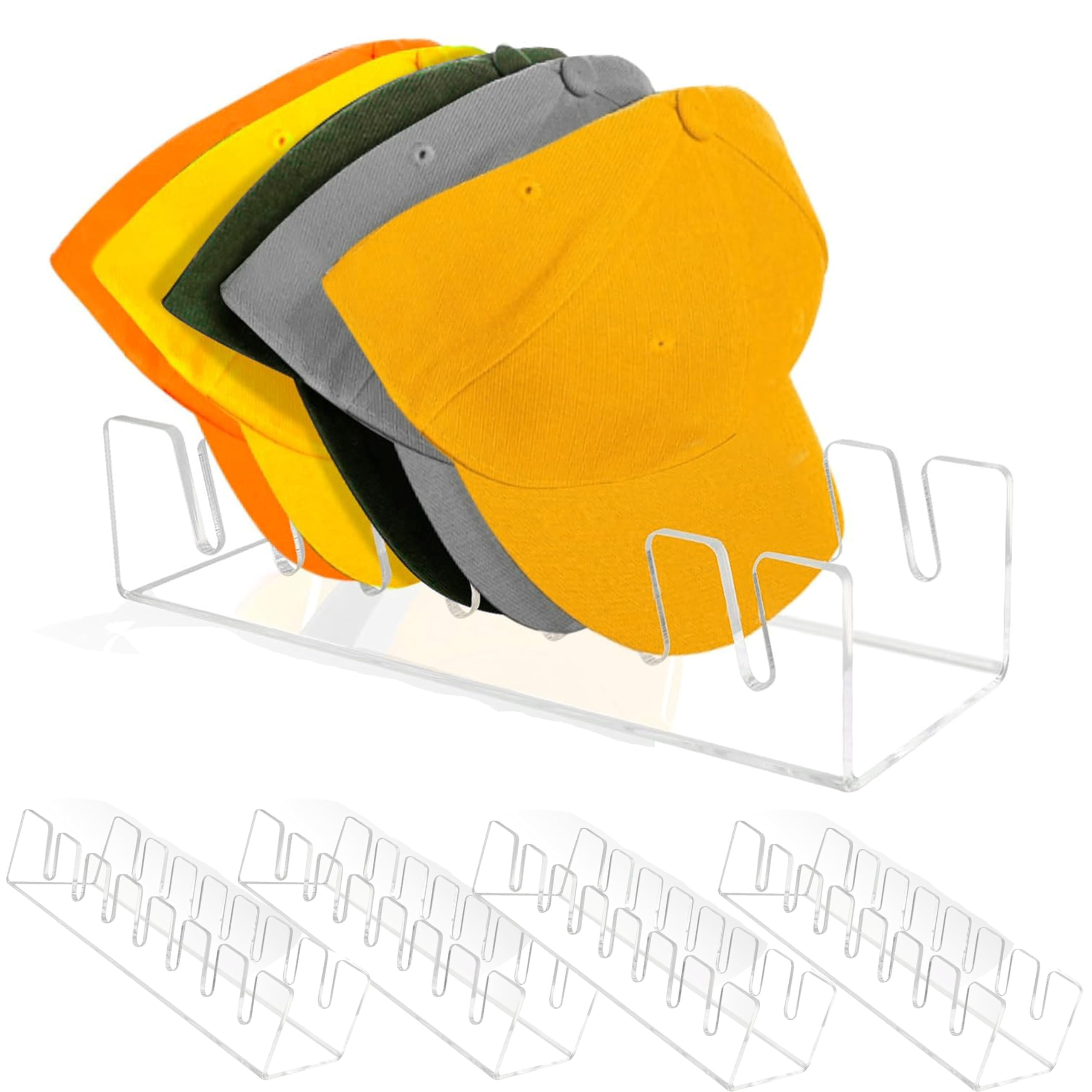 1Pcs Hat Stand for Baseball Caps, No Install Acrylic Hat Organizer for 7 Baseball Caps Storage Organizer, Hat Racks Hat Holder Display and Organization for Closet, Bedroom, Dresser.