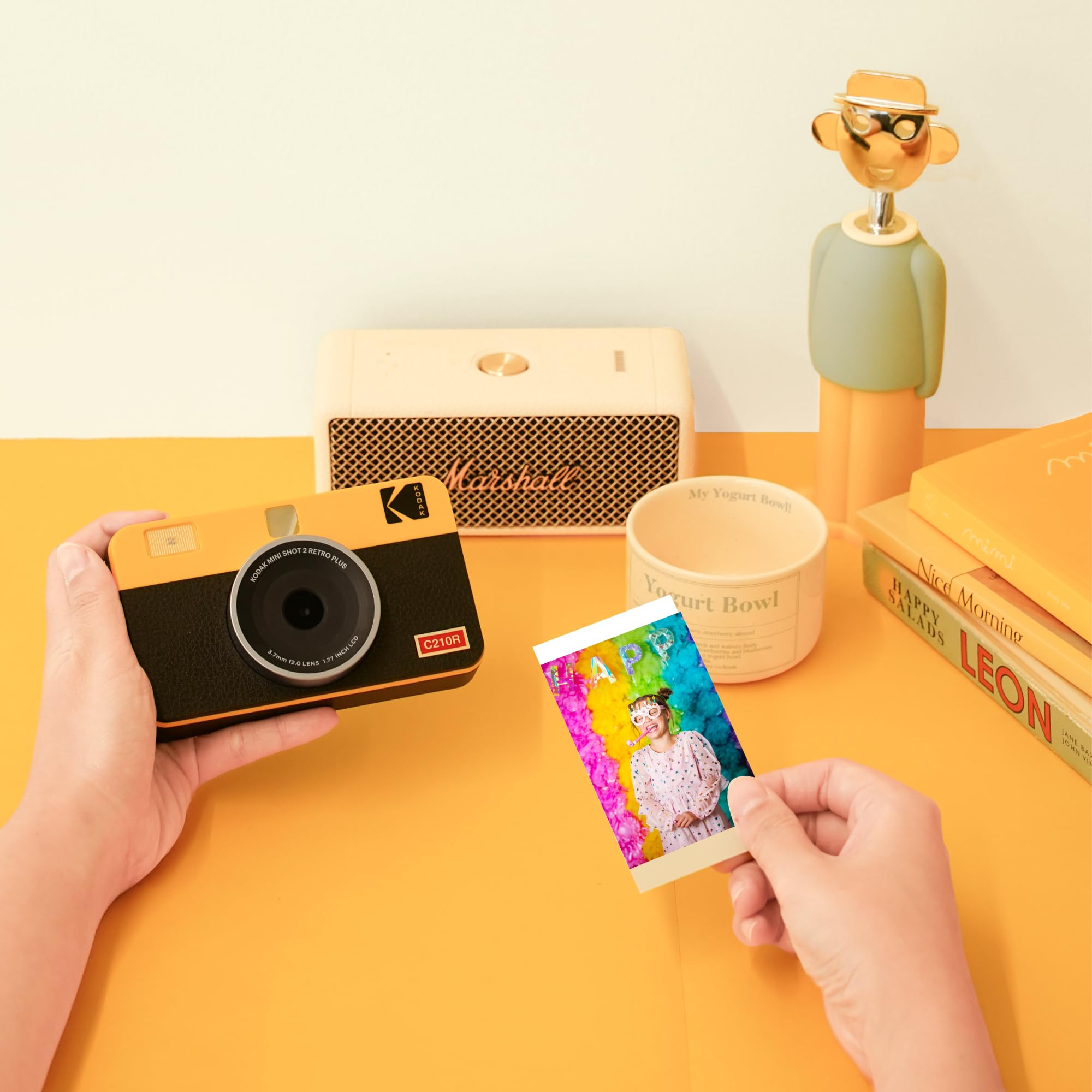 KODAK Mini Shot 2 Retro 4PASS 2-in-1 Fotocamera Istantanea & Stampante Fotografica (5.3x8.6cm) + 8 Fogli, Giallo