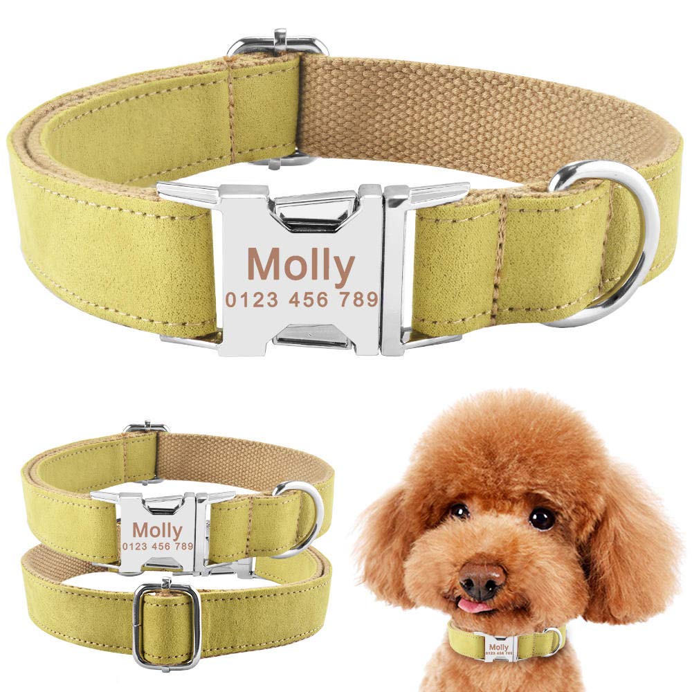Collier chien personnalisé nylon réglable plaque gravée nom pour chiot moyen et grand chien