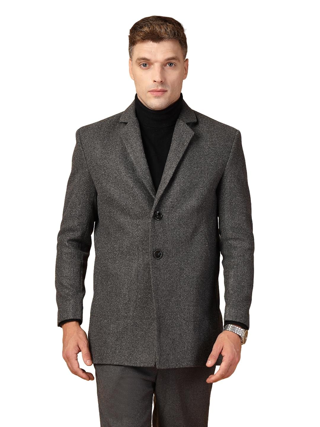 Men Stylish Winter Coat Hip Length, Single Breasted Design with Notched Lapel Collar| Buttoned Cuffs and Front Side Pockets for Versatile Occasions ANTHRA M
