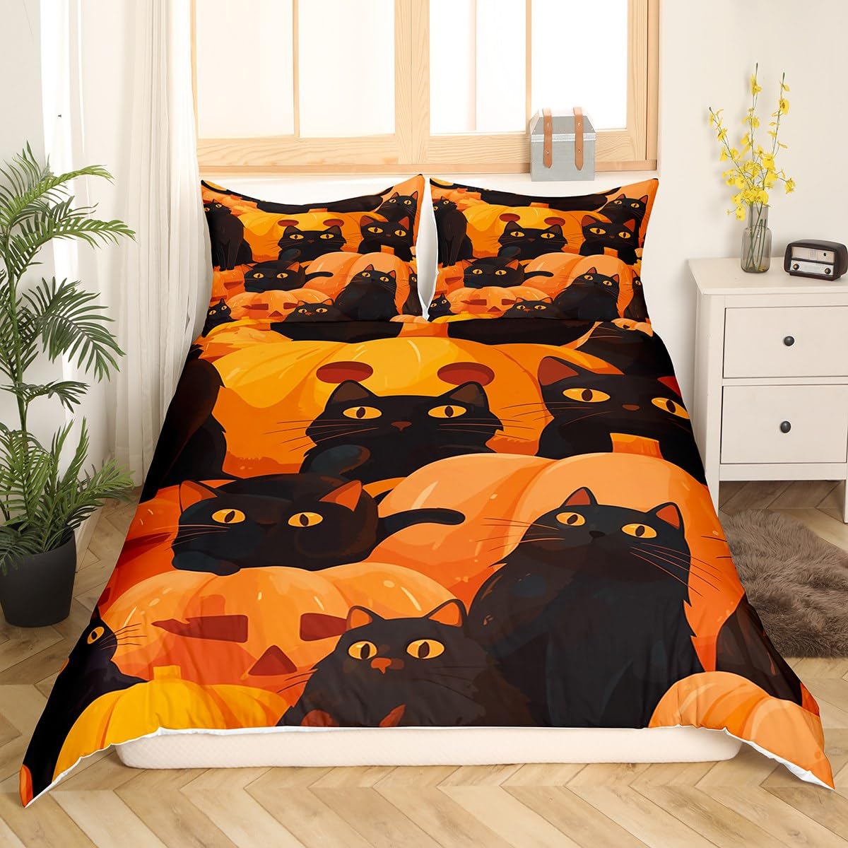 Ensemble d'édredon ou de housse de couette personnalisé pour Halloween | Literie 3 pièces avec taie d'oreiller, chambre effrayante