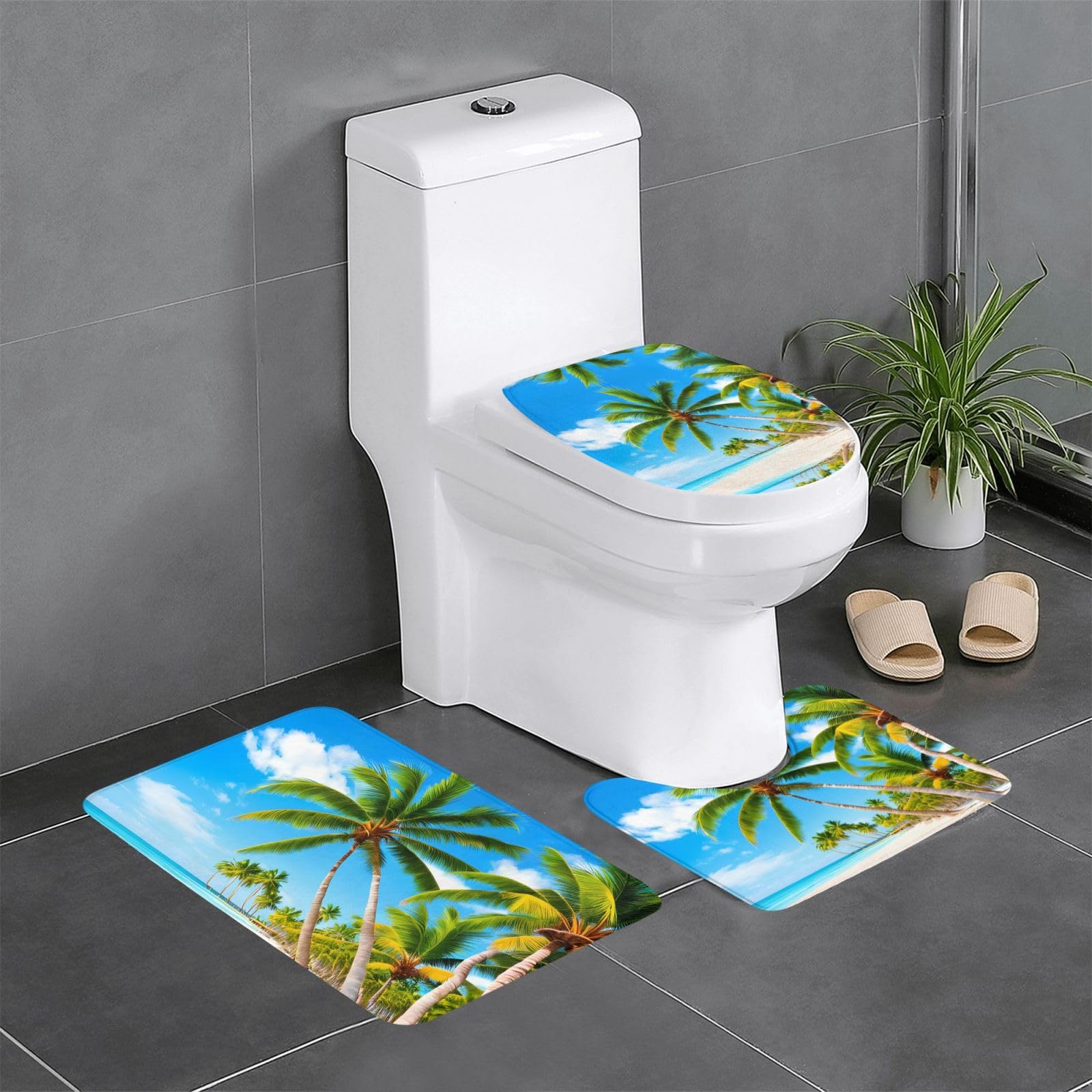 Tapis de salle de bain antidérapants haute sécurité lot de 3 rectangulaire et U couleur sable