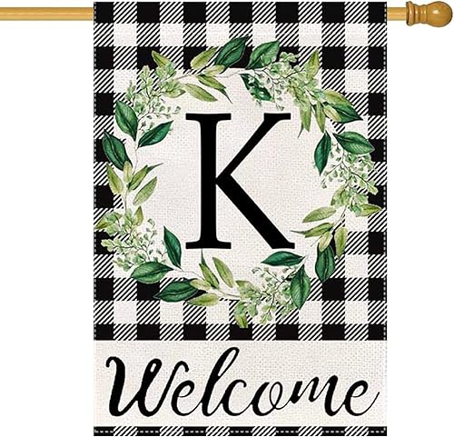JoraLion - Bandera de jardín con monograma, 12 x 18 pulgadas, bandera de arpillera de doble cara para patio al aire libre, familia, apellido inicial