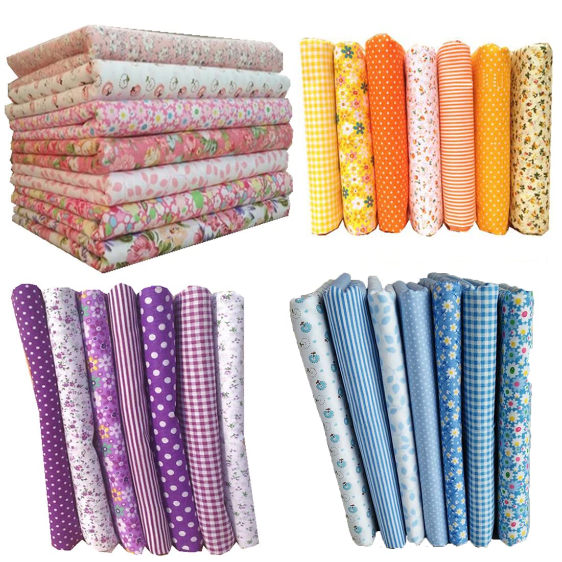 28 Stück Stoffe zum Nähen,DIY Stoffreste Baumwolle,Baumwollstoff Patchwork Stoffpaket für Kleidung, Bettwäsche, Vorhänge, Puppen, Handtaschen (Pink+Lila+Blau+Orange, 50 * 50cm)