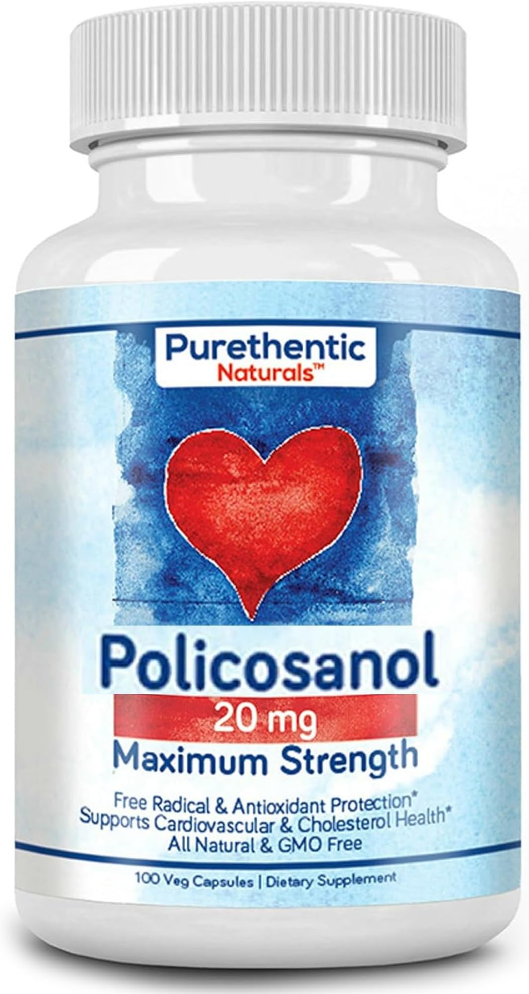 Policosanol 20mg | Supports Cardiovascular & Cholesterol Health* | Free Radical & Antioxidant Protection* | from Pure Sugar Cane with No Unnecessary Fillers | 100 Veg Capsules