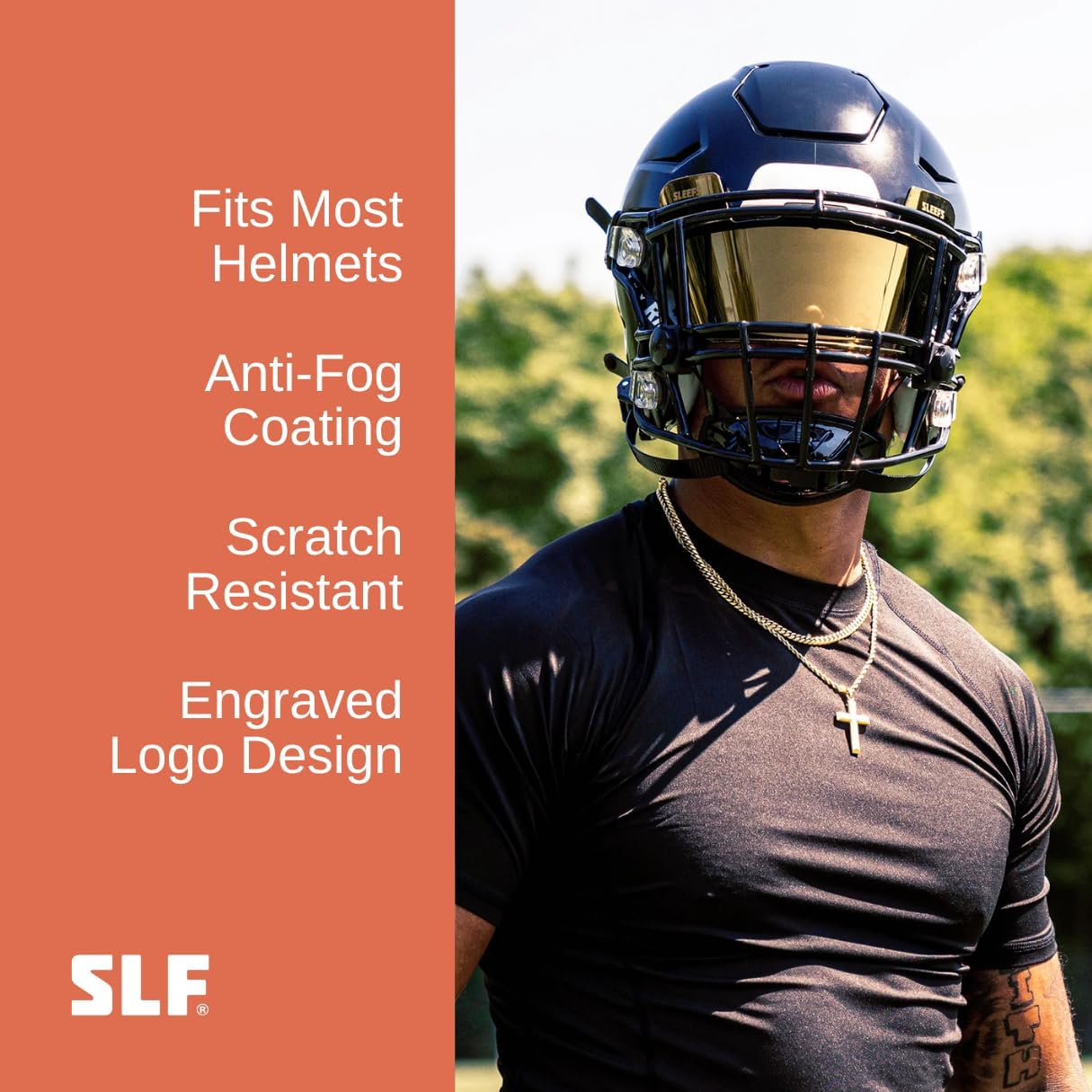 SLEEFS Football Helmet Visor - Tinted Professional Football Visor/Shield - Fits Youth & Adult Helmets - Includes Quick Visor Clips + Microfiber Travel Bag