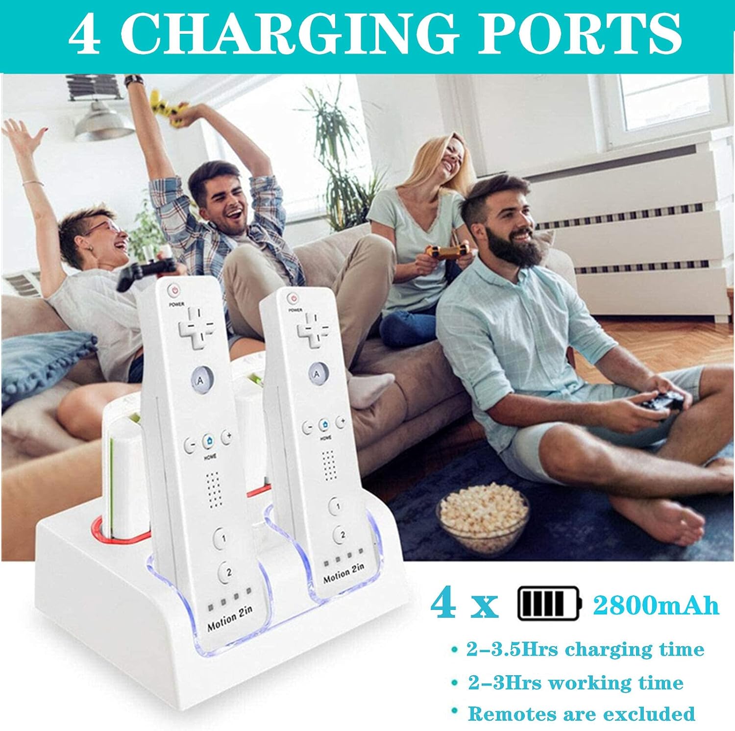 CICMOD Charging Station Battery Charger for Wii Remote Controller, 4 Rechargeable 2800mAh Batteries White : Video Games