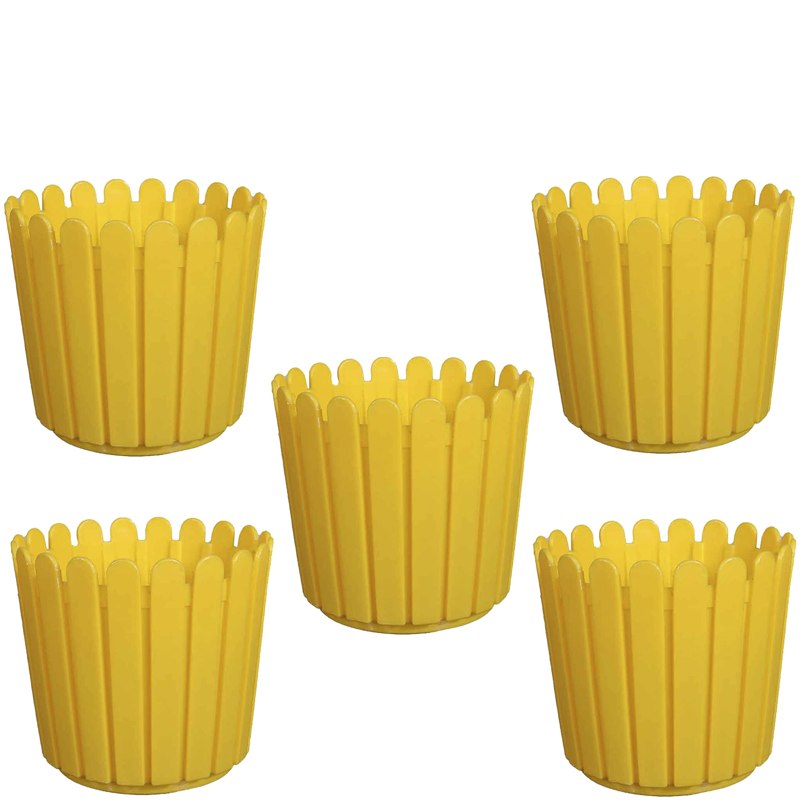 GREENRI Fence 8 Inches (Pack of 5) Heavy Duty Plastic Planters Pots, UV Resistant Flower Pot for Indoor & Outdoor Use, Flawless Planters Pot Set for Home, Living Room, Balcony & Garden Décor (Yellow) (B0B22F51G8) Amazon Price History, Amazon Price Tracker