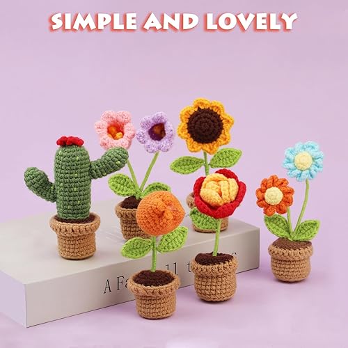 Miniatura 5 de Kit de ganchillo para principiantes, 6 piezas, mini plantas en maceta, kit de inicio de ganchillo con tutoriales en video paso a paso, kits de