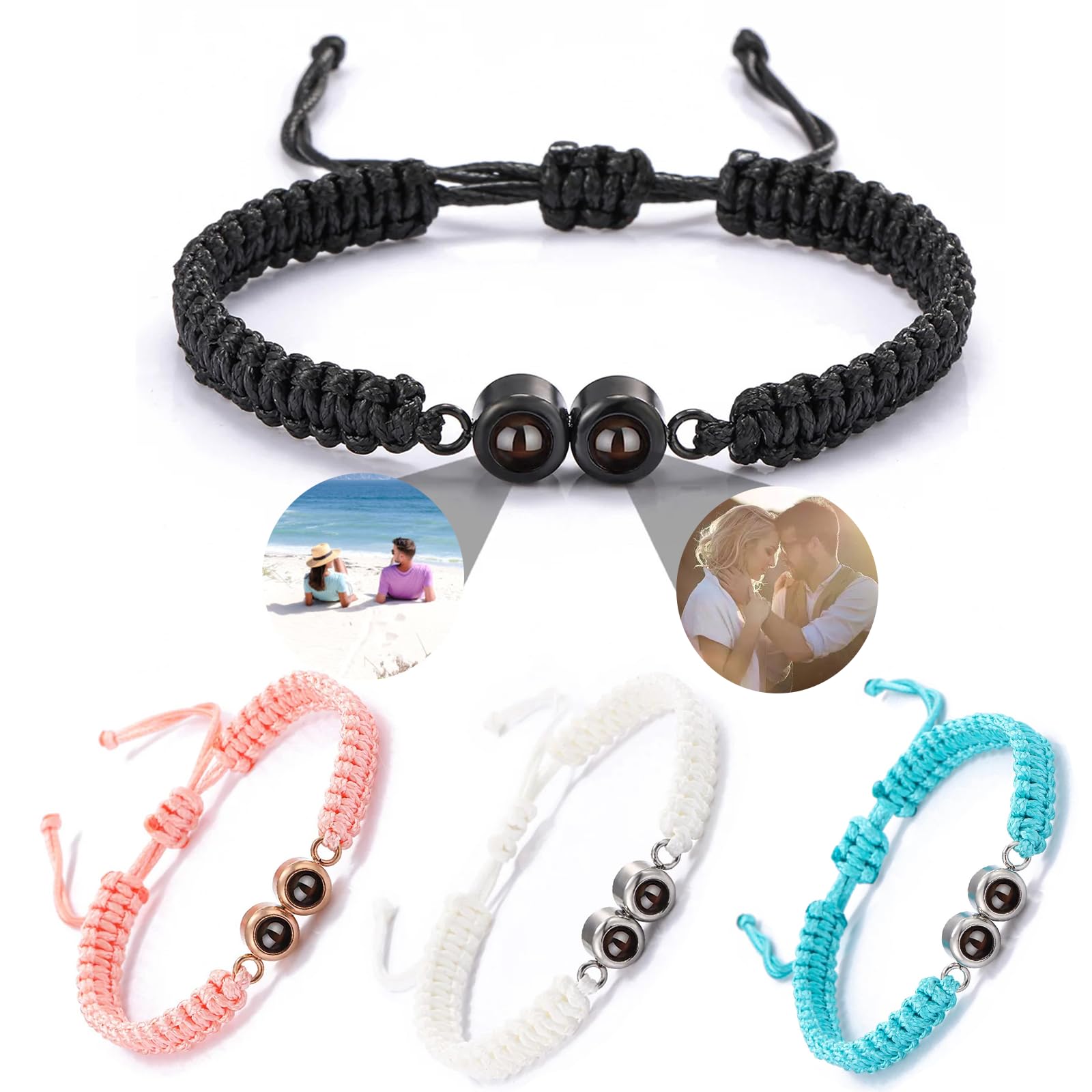 BROKANER Custom Bracelets with Picture Inside Picture Bracelet Personalized Photo Projection Bracelets Memorial Gifts for Women Men Couples Friend