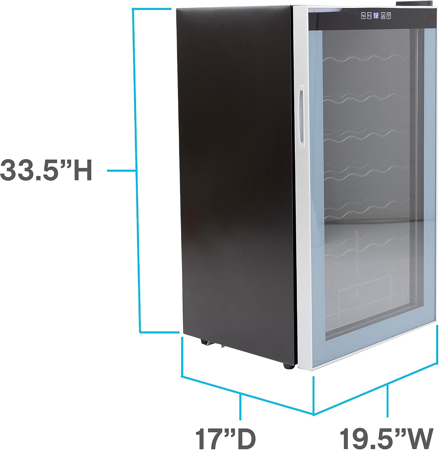 West Bend 34-Bottle Wine Cooler Refrigerator Freestanding Single Zone with Temperature Control, Stainless Steel Construction with Glass Door, 19.5 Inch Wide, Black