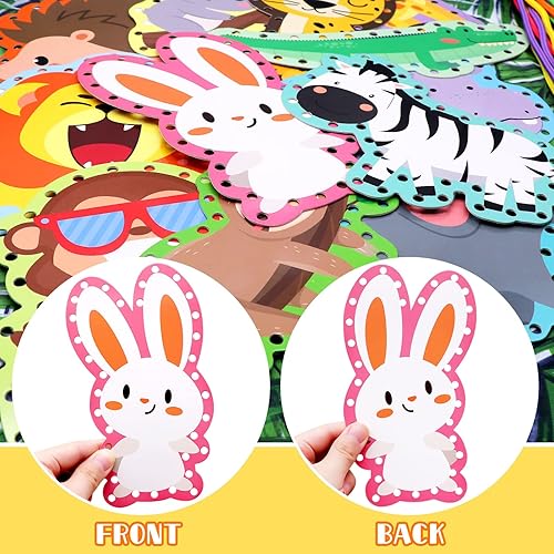 Miniatura 3 de Paquete de 12 tarjetas de cordón de animales de la selva, tarjetas de costura de cartulina con recortes de animales de safari, zoológico, decoración