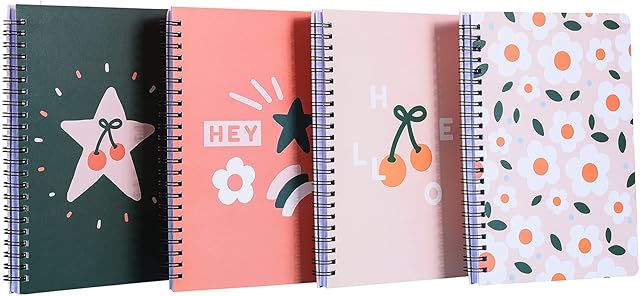 BaoWnylz Spiral A5 Notebook - Hardcover Notepad Lined - Cute Notebook - Spiral Exercise Books - Cover is Waterproof and Can be Wiped - Easy to Carry - 160 Page - Pack of 4