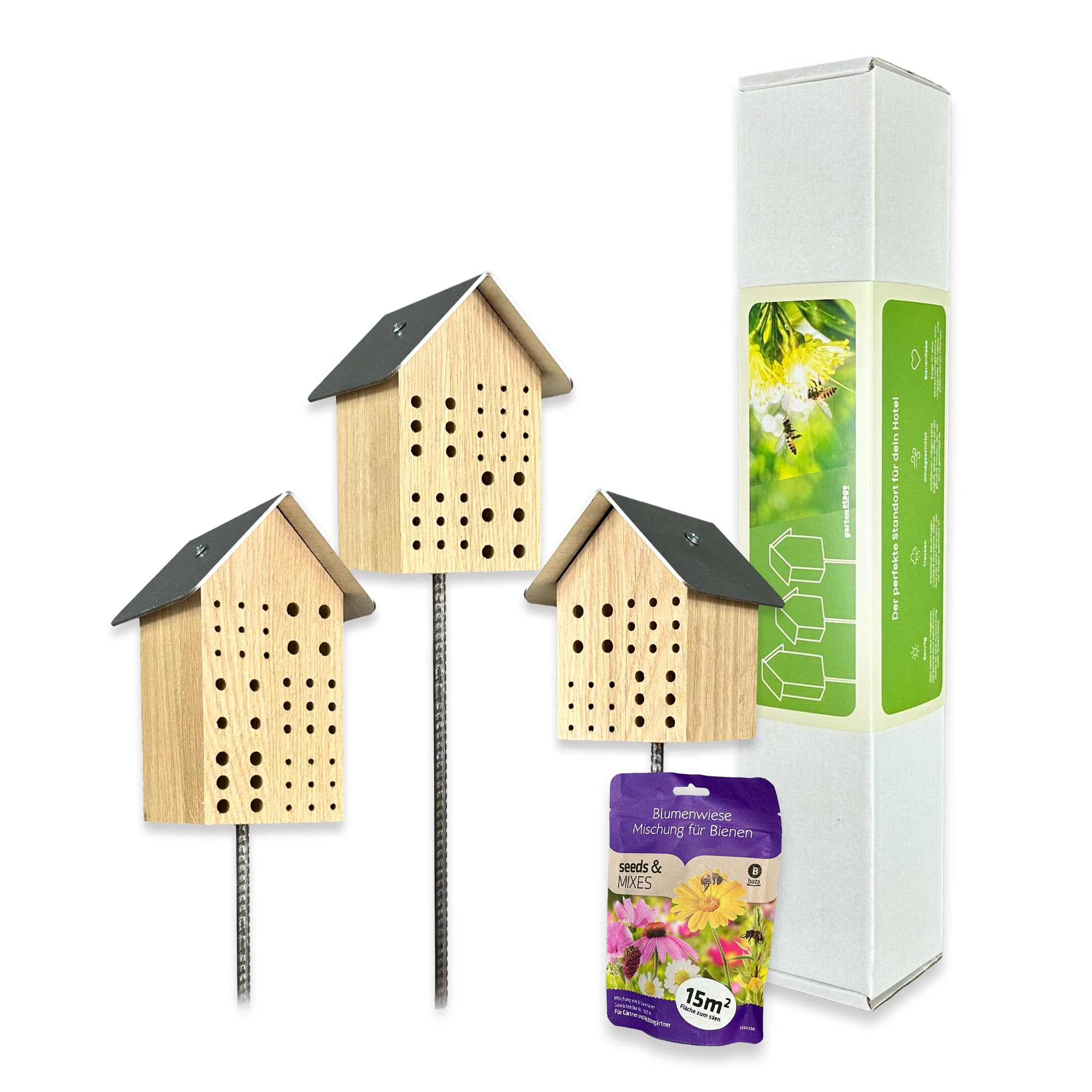 GARTENETAGE Bienendorf Geschenkset für Bienenliebhaber - Perfektes Set mit Blumenwiese Mischung, hochwertigem Insektenhotel, nachhaltiger Verpackung und Anleitung zur Bienenförderung