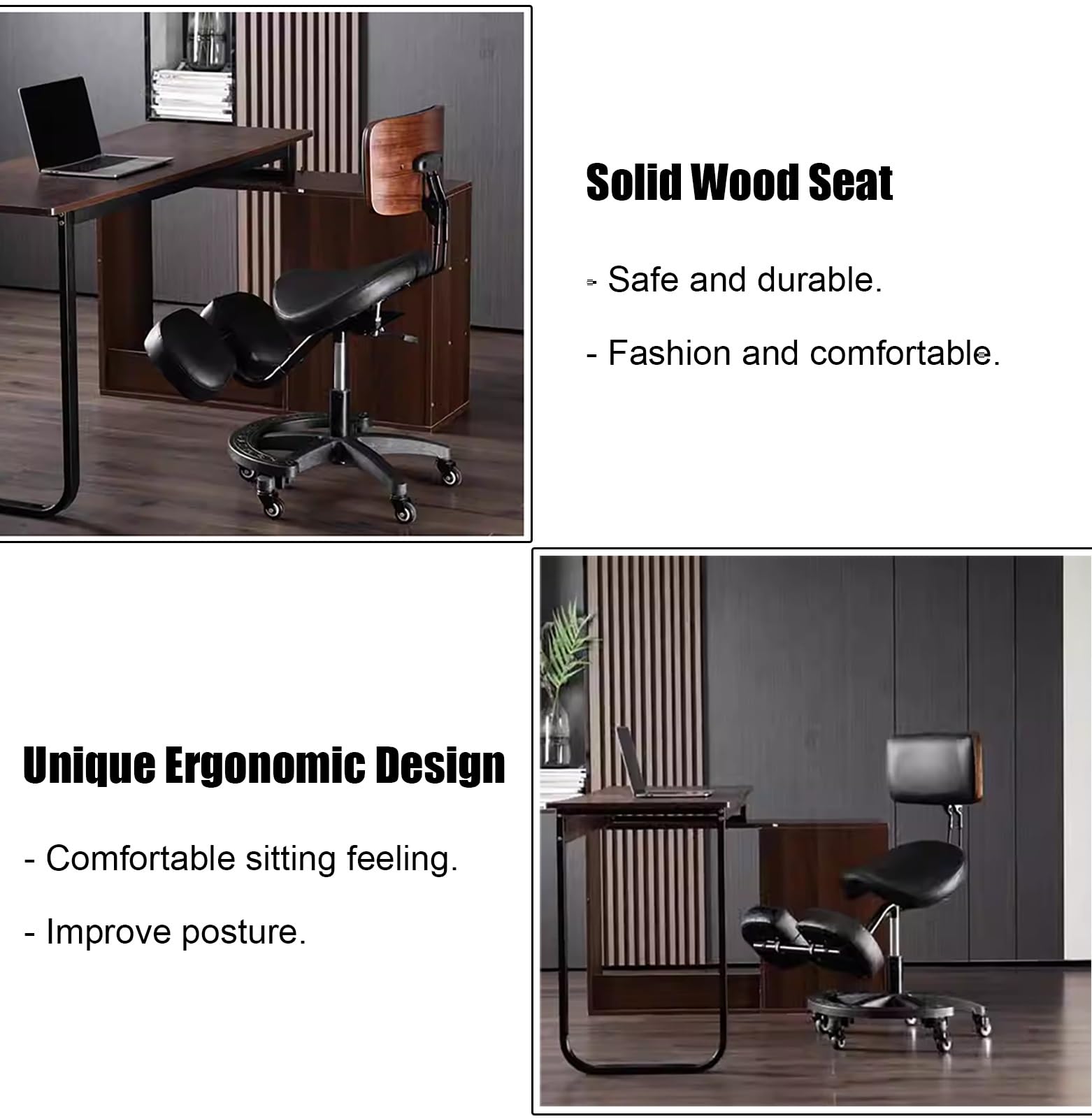 TUJOBA Taburete Pony Silla Ergonómica Silla de Postura Altura Ajustable, Asiento de Rodilla En Ángulo con Respaldo y Reposapiés, Masaje/SPA/Clínica Dental Heces de Rodadura