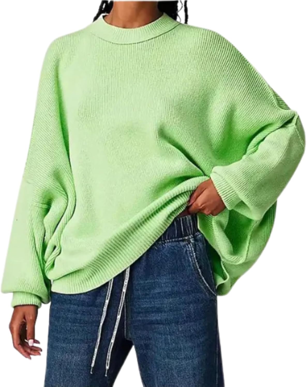 LIZALIG Women's Oversized Batwing Casual Sweaters Fall Outfits Knit Side Slit Fashion Crewneck Pullover Batwing Tops