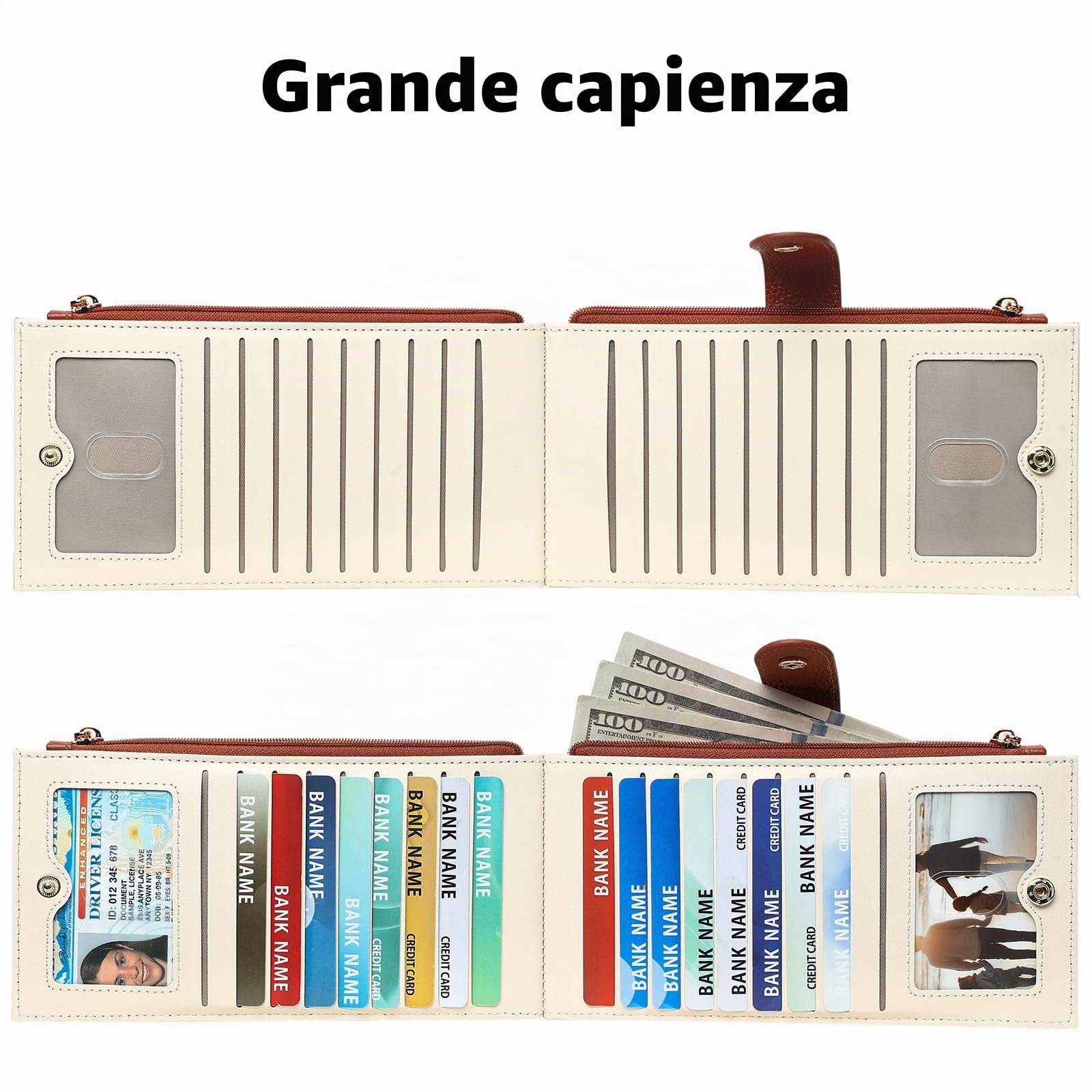 GOIACII Portafogli da donna con blocco RFID, grande, da viaggio, con porta carte di credito