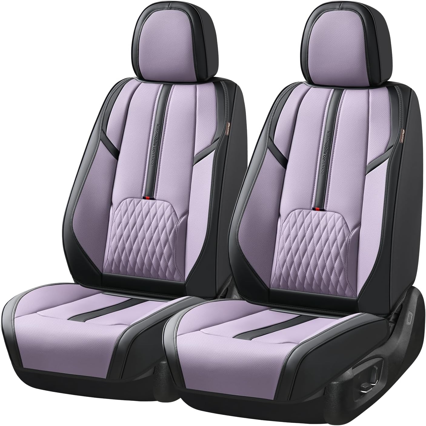 Coverado Front Seat Covers, 2 Pack Waterproof Seat Cover for Cars, Faux Leather Seat Covers with Lumbar Support, Car Seat Protectors Driver Car Seat Cushion Universal Fit for Most Cars (Black&Purple)