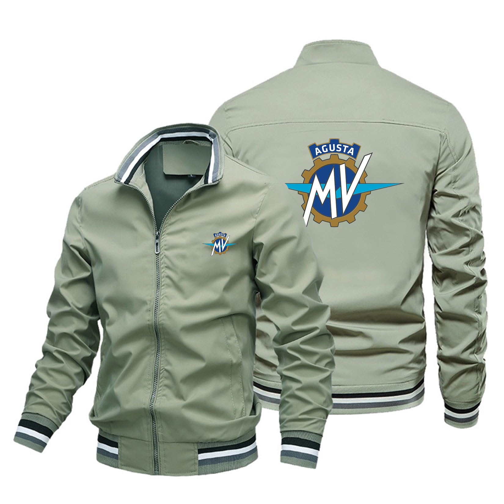 Giacca con Cerniera da Uomo per MV Agusta Giacca Bomber Leggera Casual Manica Lunga Giacca A Vento Moda Golf Cappotto Primavera Autunno Lavoro Abito Top da Lavoro,Green-XL