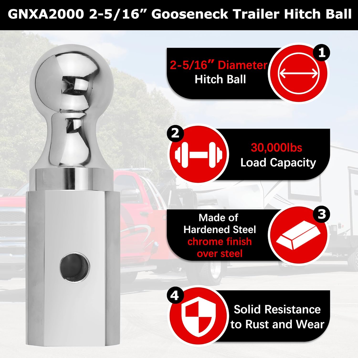 Gooseneck Ball Hitch GNXA2000 2-5/16" Replacement Compatible with B-W Trailer Hitches Part Number GNXA2000 Gooseneck Tow Hitch Ball,Trailer Hitches GNXA2000-30,100lbs Load Capacity Fetechmate