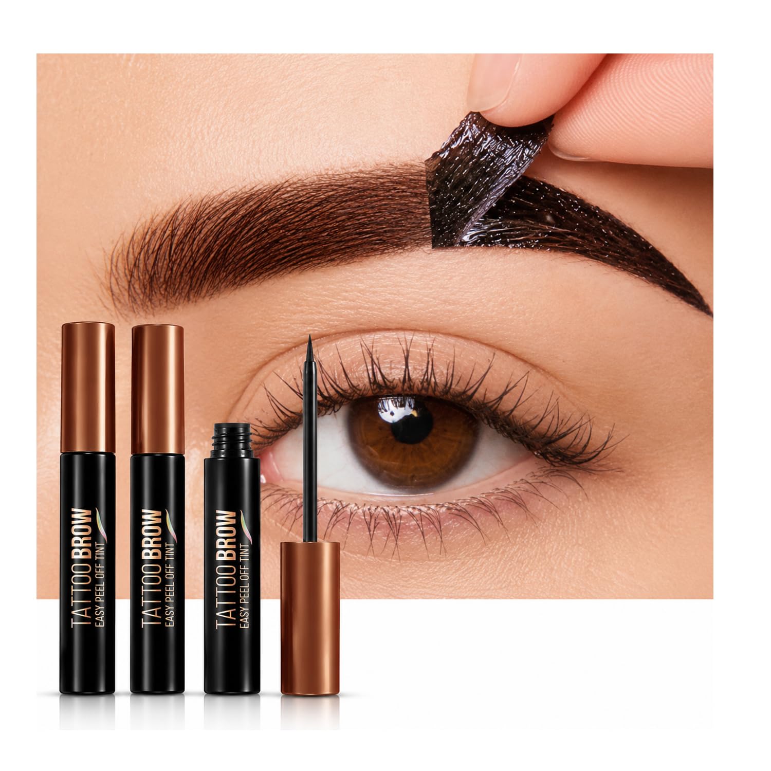 Black & Brown 2 Pack, Tattoo Peel Off Eyebrow Gel, Waterproof, 3-Day Wear Black&Brown
