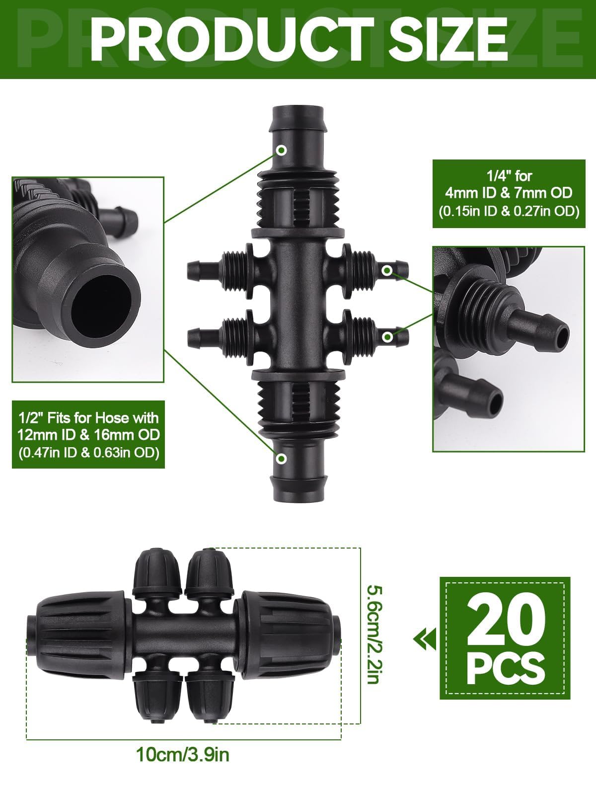 Kalolary 20 szt. zablokowanych łączników do nawadniania kropelkowego, zestaw złączek do nawadniania kropelkowego od 12/16 mm do 4/7 mm, złącze żeńskie, 6-drożny zamek kolczasty części nawadniające do