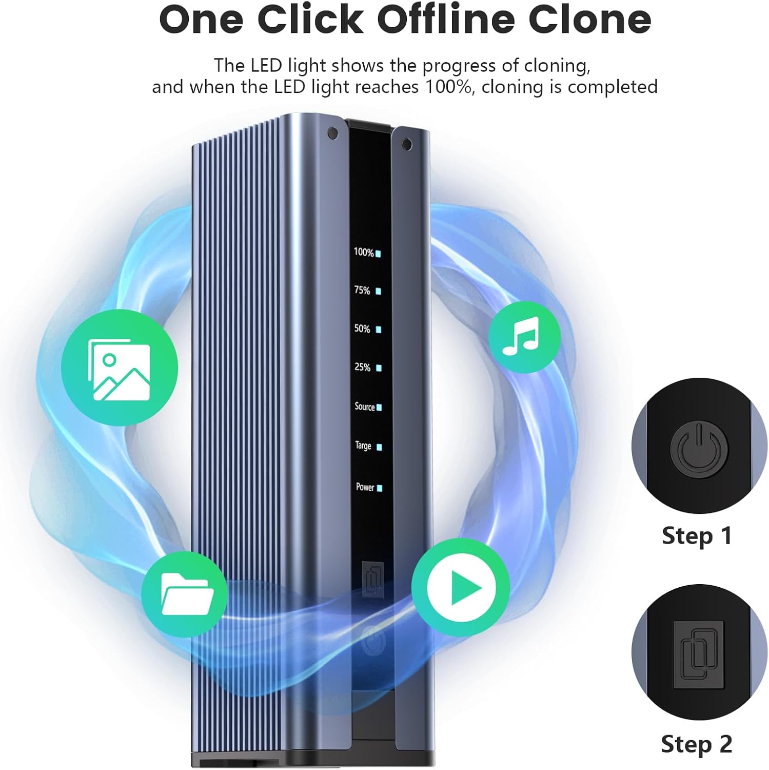 NVMe M.2 Duplicator with Cooling Fan, 8TB Dual-Bay Offline Clone Enclosure, 10Gbps M.2 SSD M Key Hard Drives Enclosure, for NVMe SSDs PCIe Size 2230/2242/2260/2280