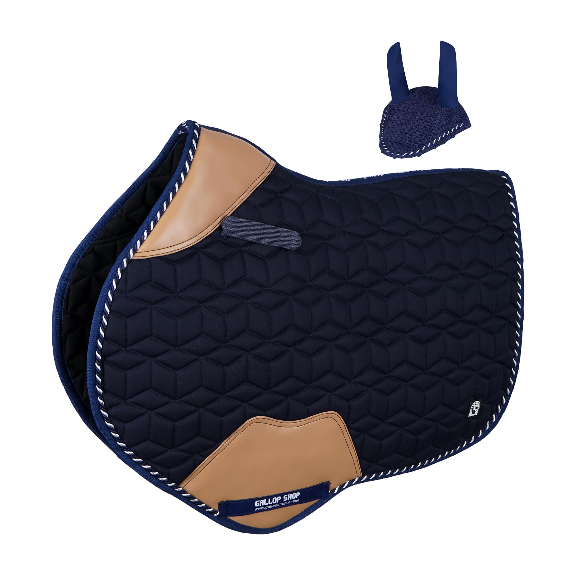 Gallop Shop Horse Saddle Pad with 3D Cube Pattern, Close Contact Design, Includes Free Fly Veil (Navy, Cob/Pony)