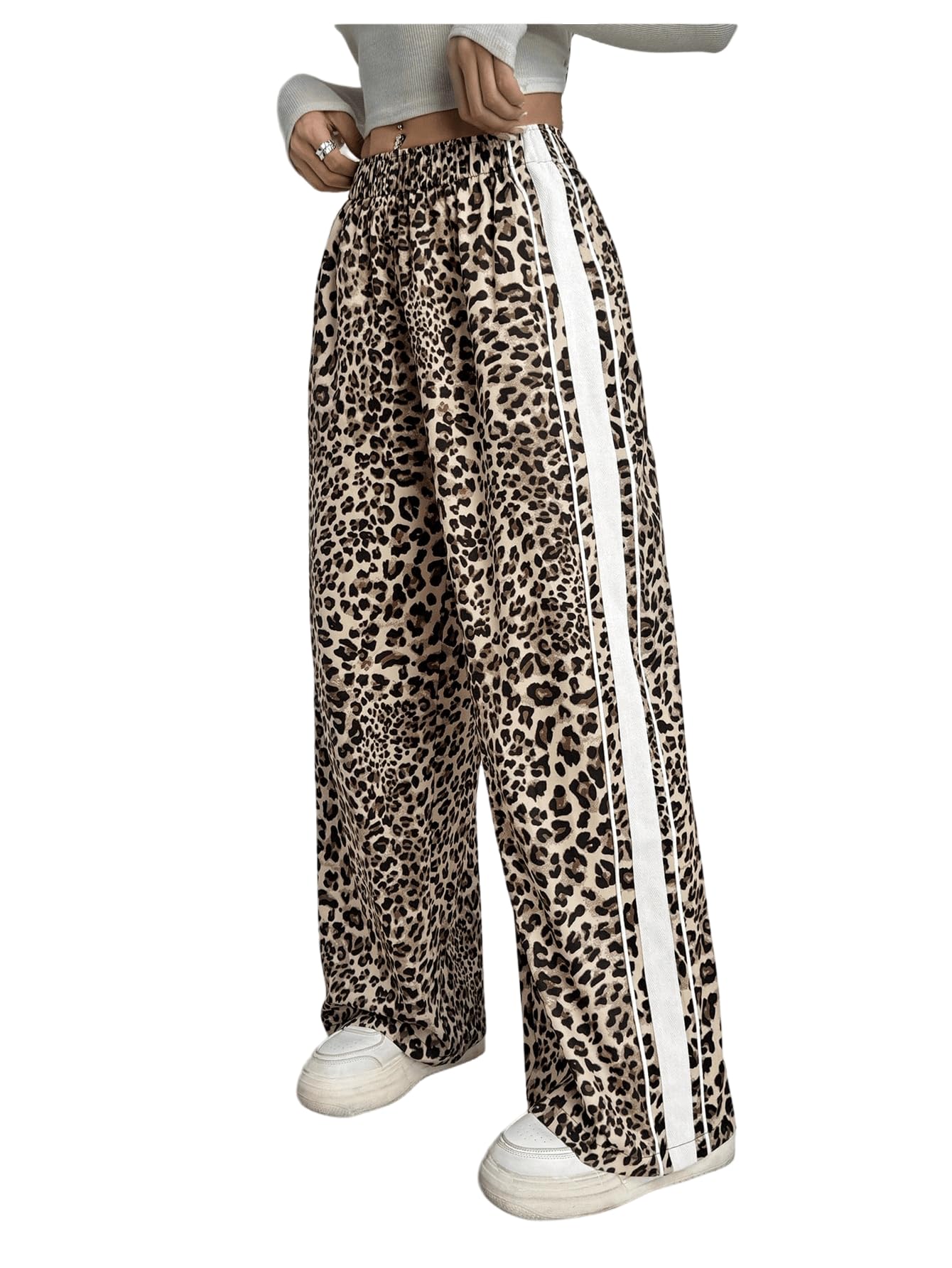 Verdusa Womens Petite Pants Leopard Print Baggy Pants Casual Workout Long Trousers College Clothes