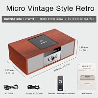 WISCENT Nosztalgikus Bluetooth HiFi Rendszer CD Lejátszóval, 30W Fa Hangszórókkal, FM Rádióval, USB Porttal és AUX Bemenettel, Barna 8