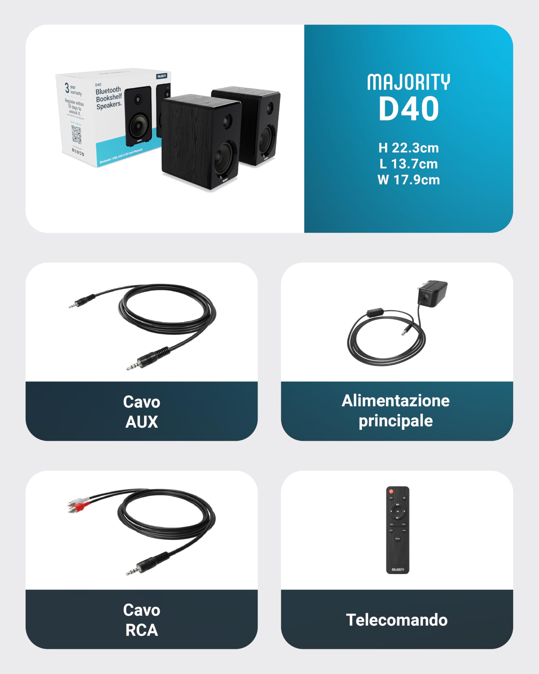 Majority 60W Casse Attive Bluetooth | Casse Acustiche HIFI con Driver da 4'' a 2.0 Canali | Altoparlante PC di Legno con Ingresso Ottico, USB e AUX per il Suono HD D40