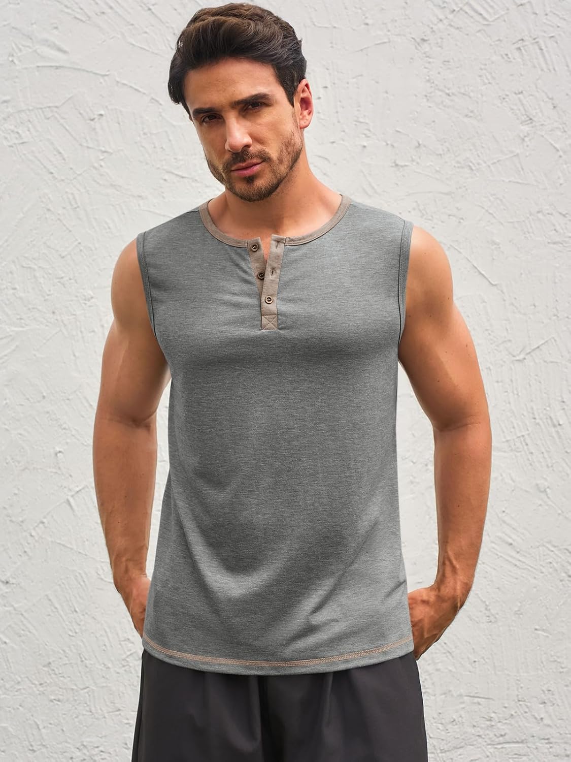Runcati Men's Workout Tank Tops Sleeveless Gym Muscle Henley Shirt Casual Basic Summer Beach Tops - Image 2