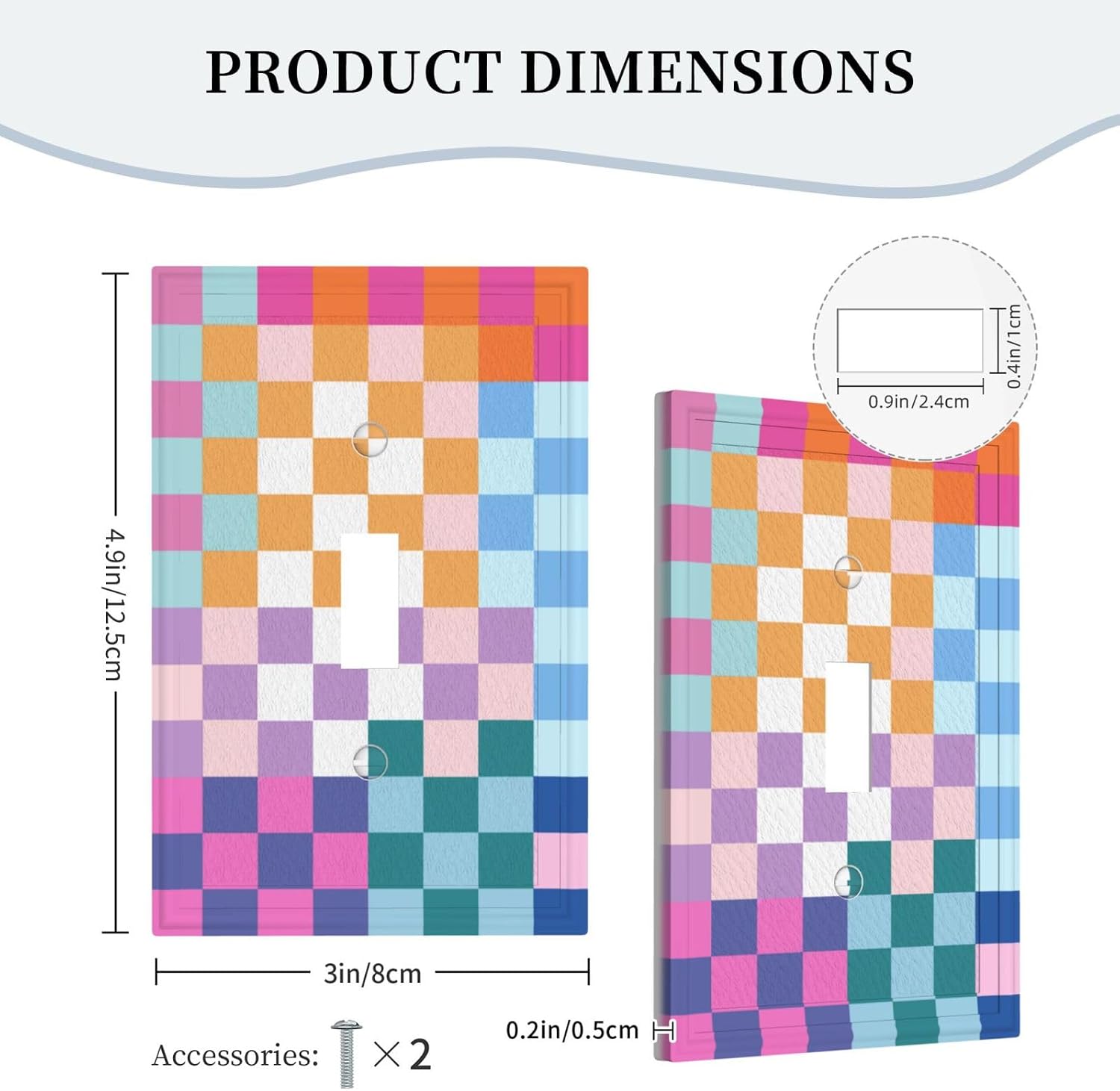Colorful Retro Checkered Wall Plate Decorative 1 Gang Single Toggle Pretty Rainbow Geometric Light Switch Cover Electrical Receptacle Faceplate for Girls Bedroom Home Bathroom