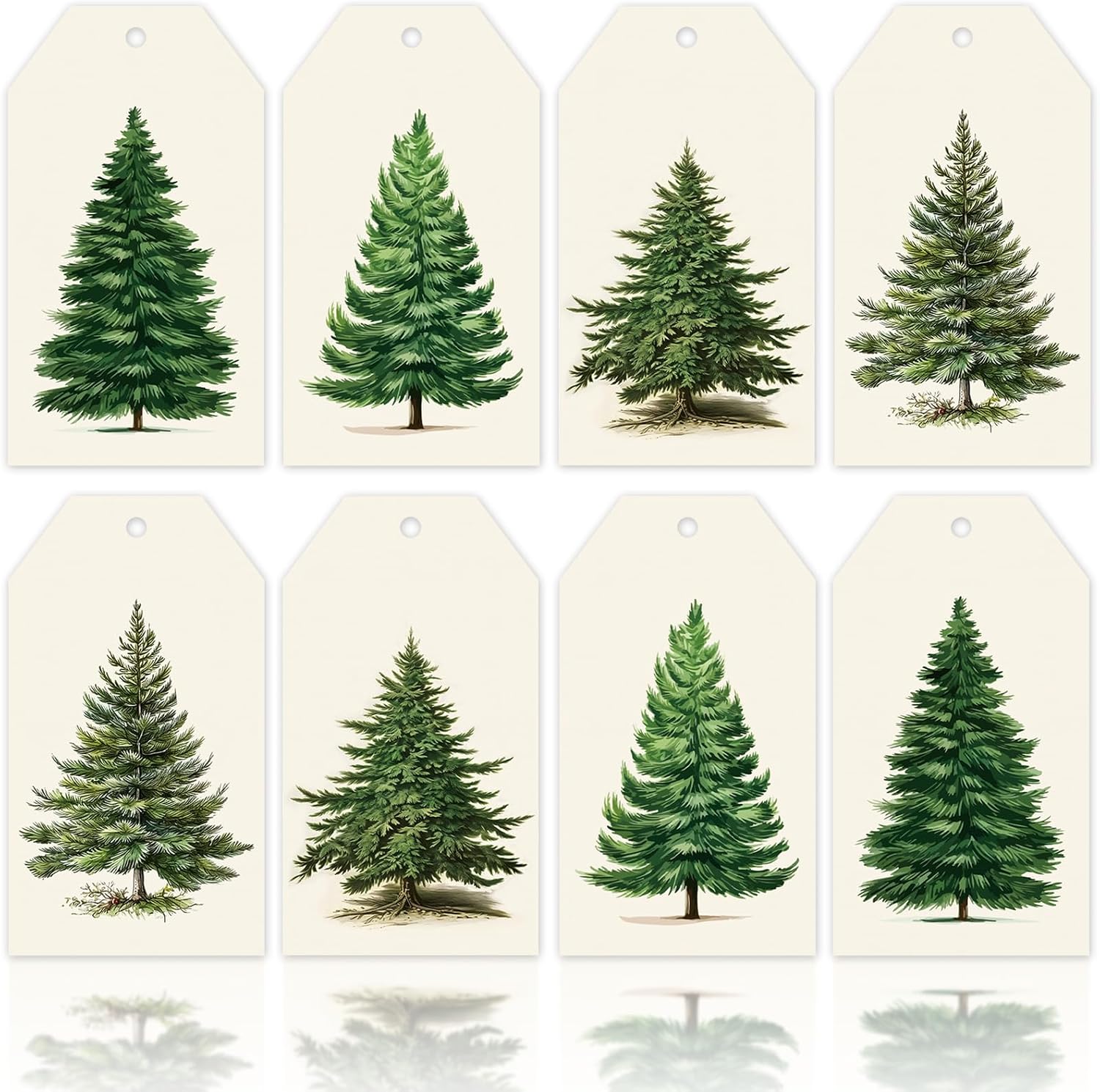 120Pcs Christmas Gift Tags Vintage Christmas Tree Paper Tags Holiday Hang Name Tag with Strings Label for Xmas Winter Birthdays Holidays Weddings
