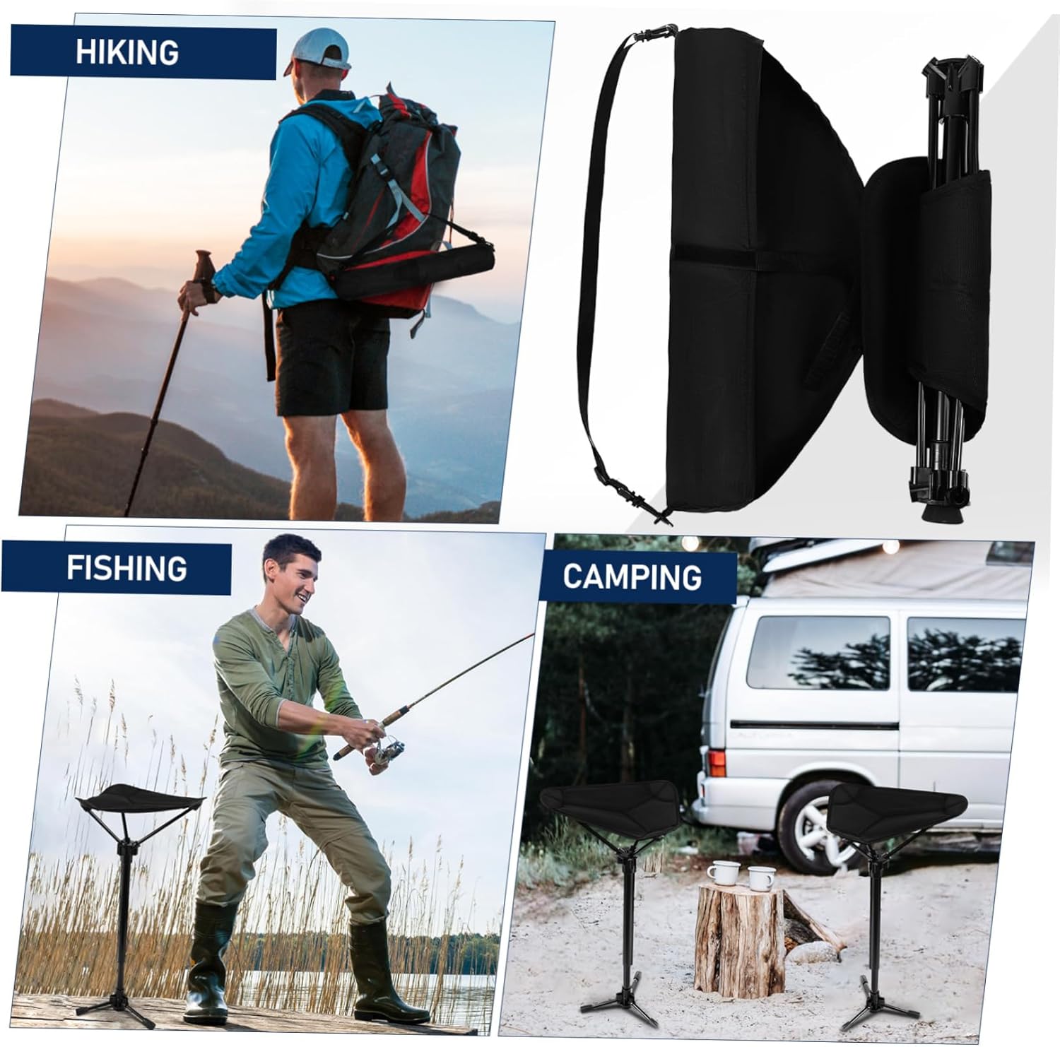 Camping Stool Adjustable Height Folding Chair for Adults Tripod Design Outdoor Seat for Fishing Queuing and Hiking Portable and Stable Support