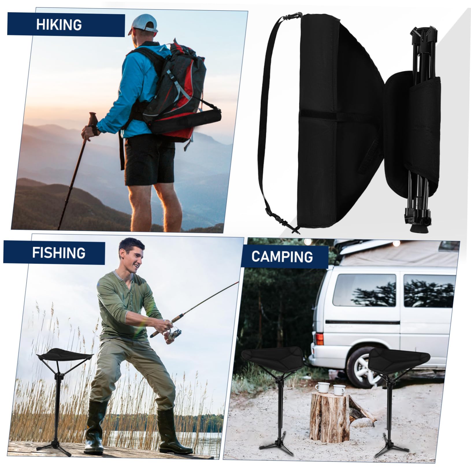 JOINPAYA Folding Camping Stool with Adjustable Height Lightweight Portable Tripod Seat for Outdoor Activities Stable Support for Fishing Hiking Queuing Comfortable and Breathable Design