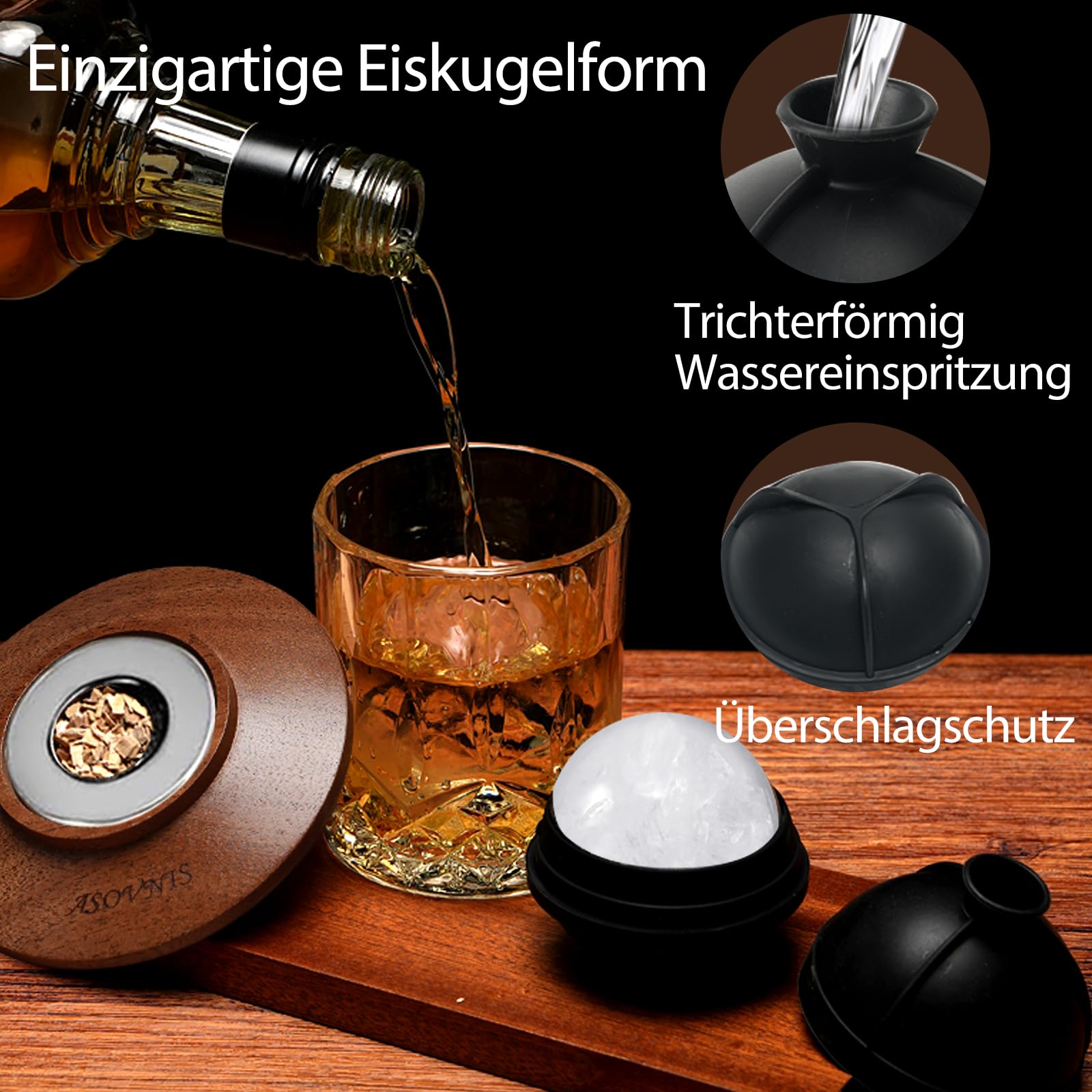 Whisky-Räucherset mit Fackel-6 Geschmacksrichtungen, Holzspäne, 2 Gläser, 6 Whiskysteine, Cocktail-Räucherset, Getränke-Räucherset, Geburtstagsgeschenke für Bourbon-Whiskey für Männer (Ebenholz)