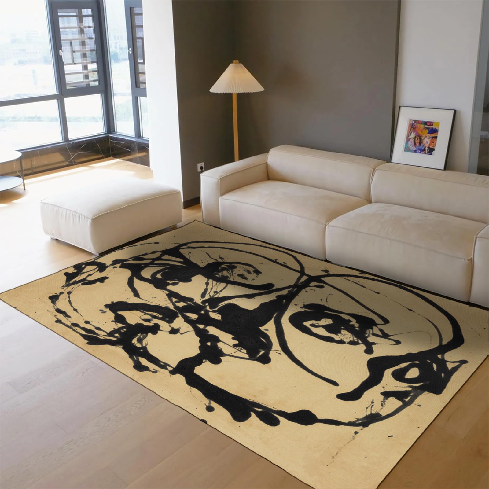 Tapis de salon lavable et résistant 90x120cm style abstrait fantasy à poils ras