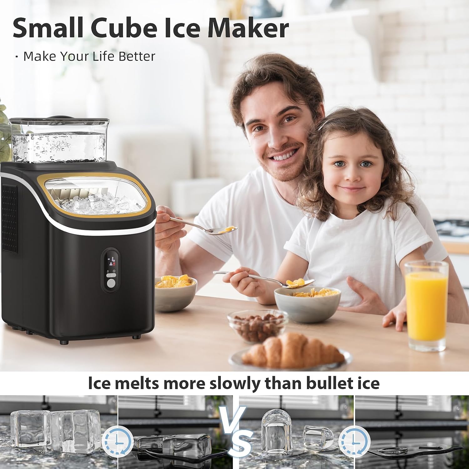 Electactic Countertop Ice Cube Maker Machine with External Water Tank,16Pcs/5Mins,34Lbs/Day,2 Ways to Add Water,Portable Compact Small Ice Maker with Auto-Cleaning,Perfect for Home/Kitchen/Camping/RV