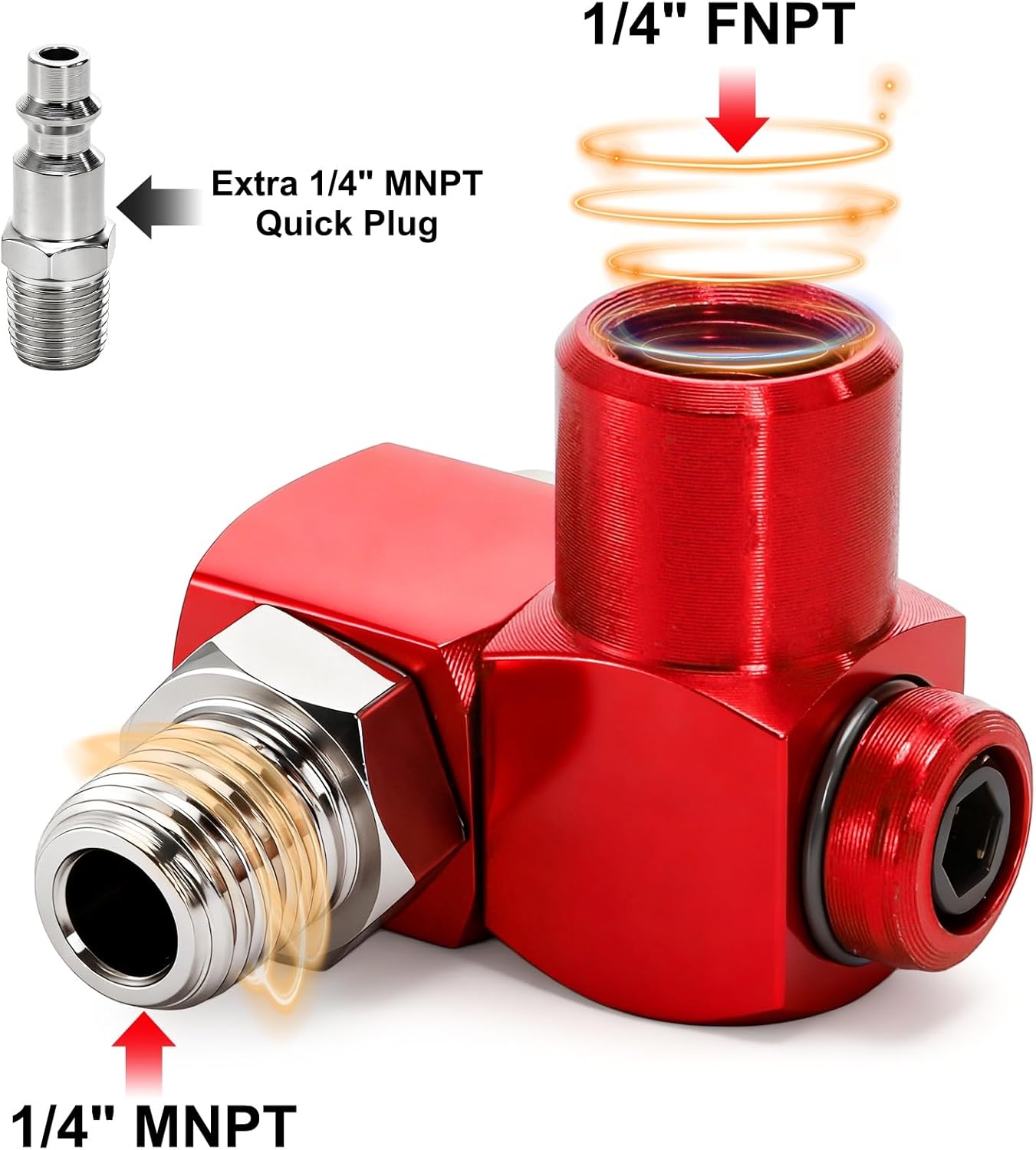DEAYOU 4 Pack NPT 360 Degree Swivel Air Hose Fittings, 1/4 Inch Aluminum Male and Female Threads Air Hose Connector, Industrial Portable Pneumatic Tool Adapter, Red