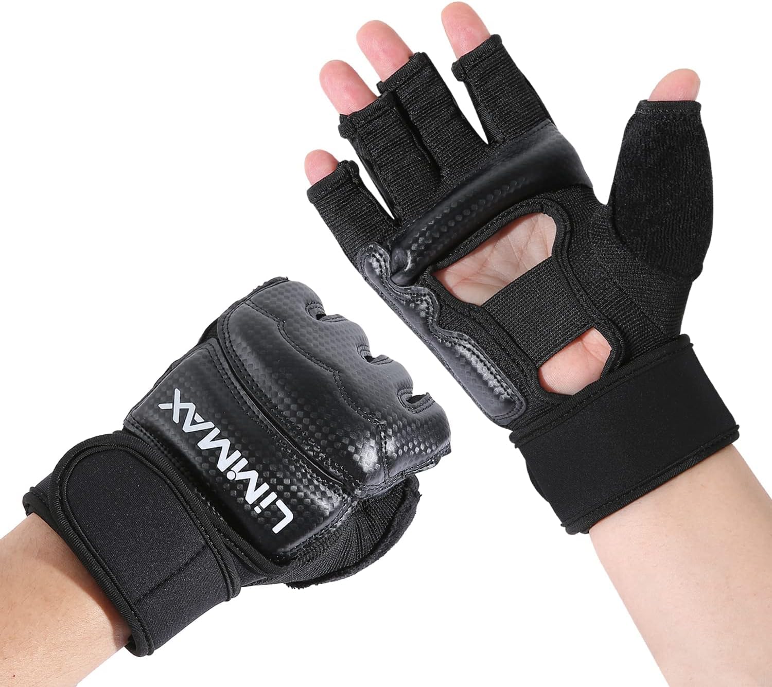 LiMMAX Kickboxing Sparring Gloves, MMA Gloves for Men Women, Half Finger Boxing Gloves, Combat Gloves, Boxing Gloves for Punch Bag, Training Gloves for Men Women, Black, XS