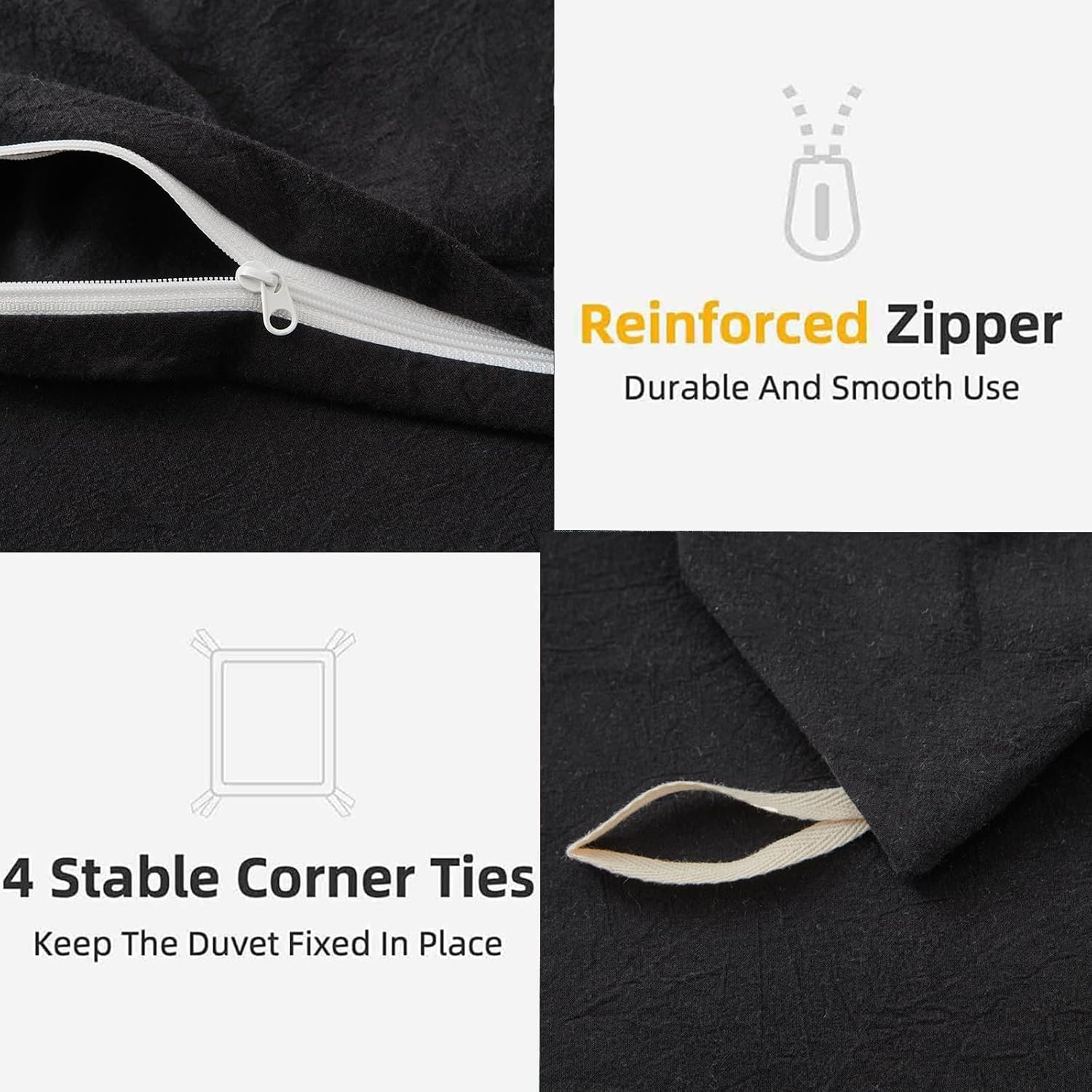 Duvet Cover 1 PC, Extra Long Staple Egyptian Cotton Quilt Cover, Soft, Breathable 1000 Series with Hidden Zipper Closure 100% Egyptian 90x90 (Full/Queen) Size Black