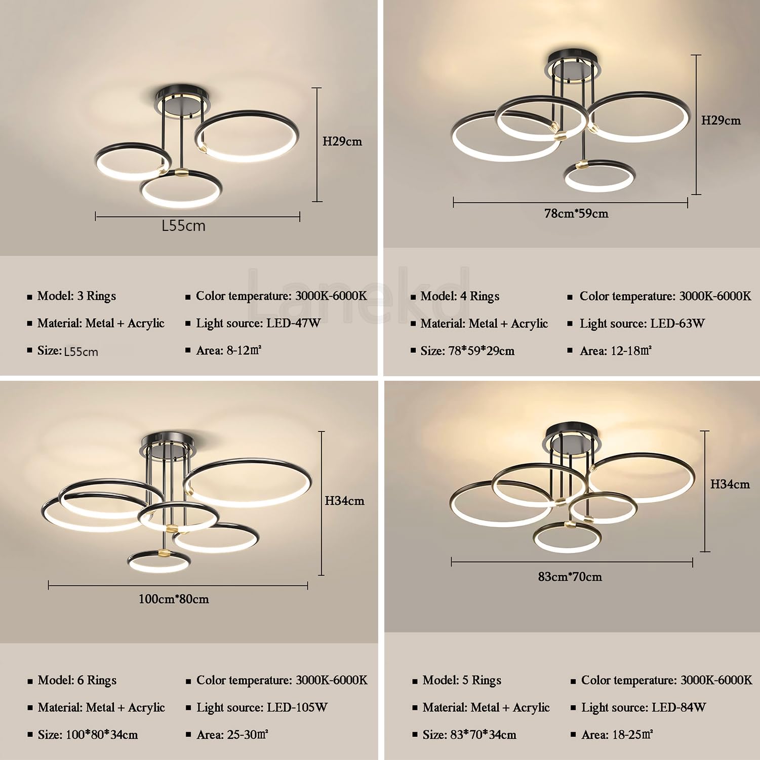 Lampa sufitowa LED, ściemniana, czarna, do jadalni, sypialni, nowoczesna, okrągła, okrągła, okrągła, lampa sufitowa do salonu, jadalni, biura, kuchni, z pilotem zdalnego sterowania