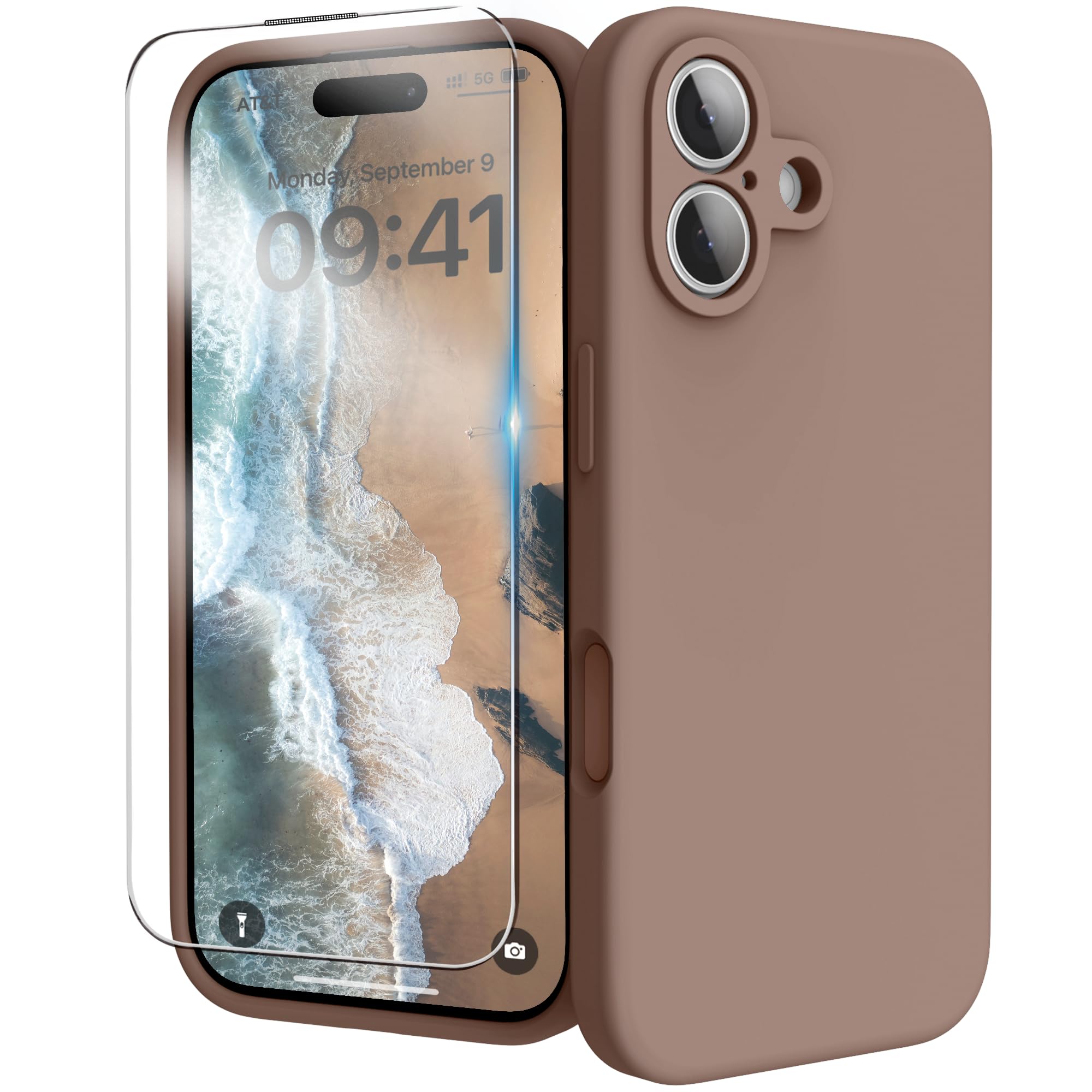 Photo 1 of INGIDO for iPhone 17 Case, Liquid Silicone Cover with Camera Protection Anti-Scratch Soft Microfiber Lining Shockproof Protective Phone Case for iPhone 17 6.3", Light Brown