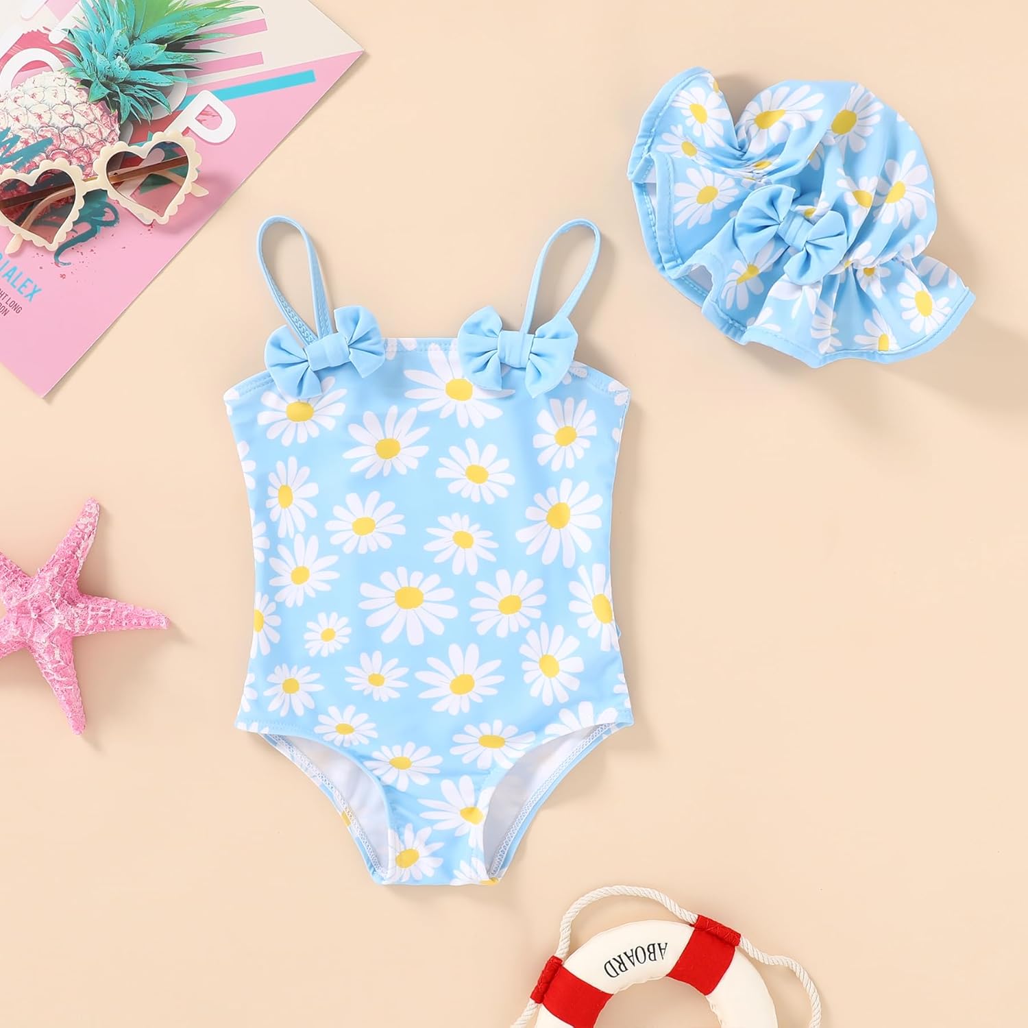 YOUNGER TREE Toddler Baby Girl Swimsuit Infant One Piece Bathing Suits with Hat Newborn Summer Beach Swimwear - Image 2